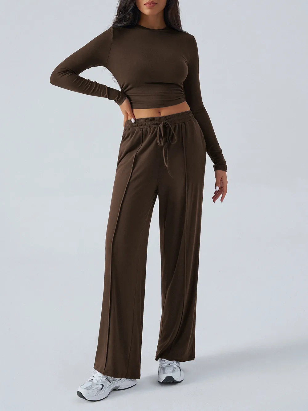 Round Neck Long Sleeve Top and Pants Set, image 9