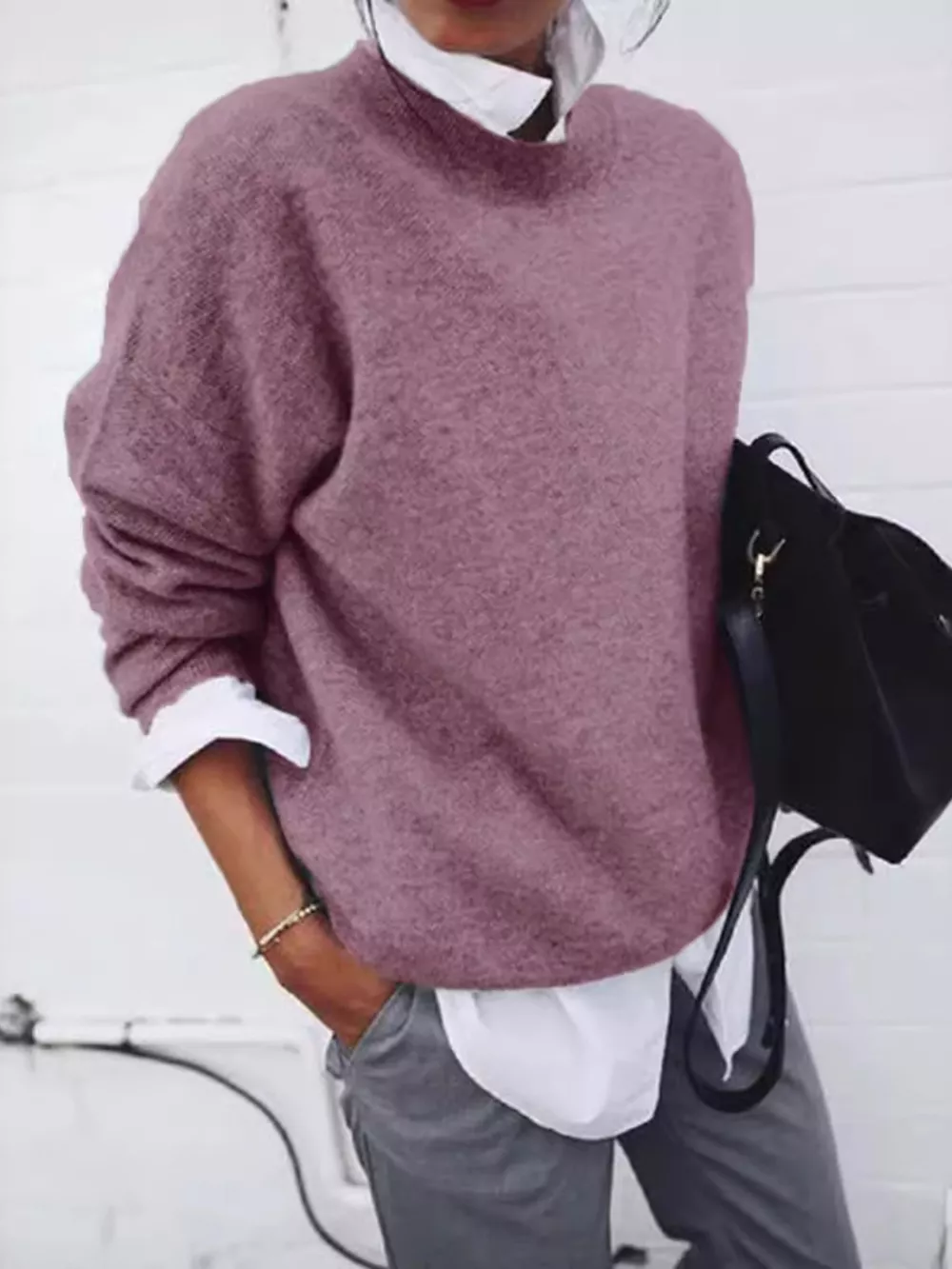Full Size Round Neck Long Sleeve Sweater Plus Size, image 8