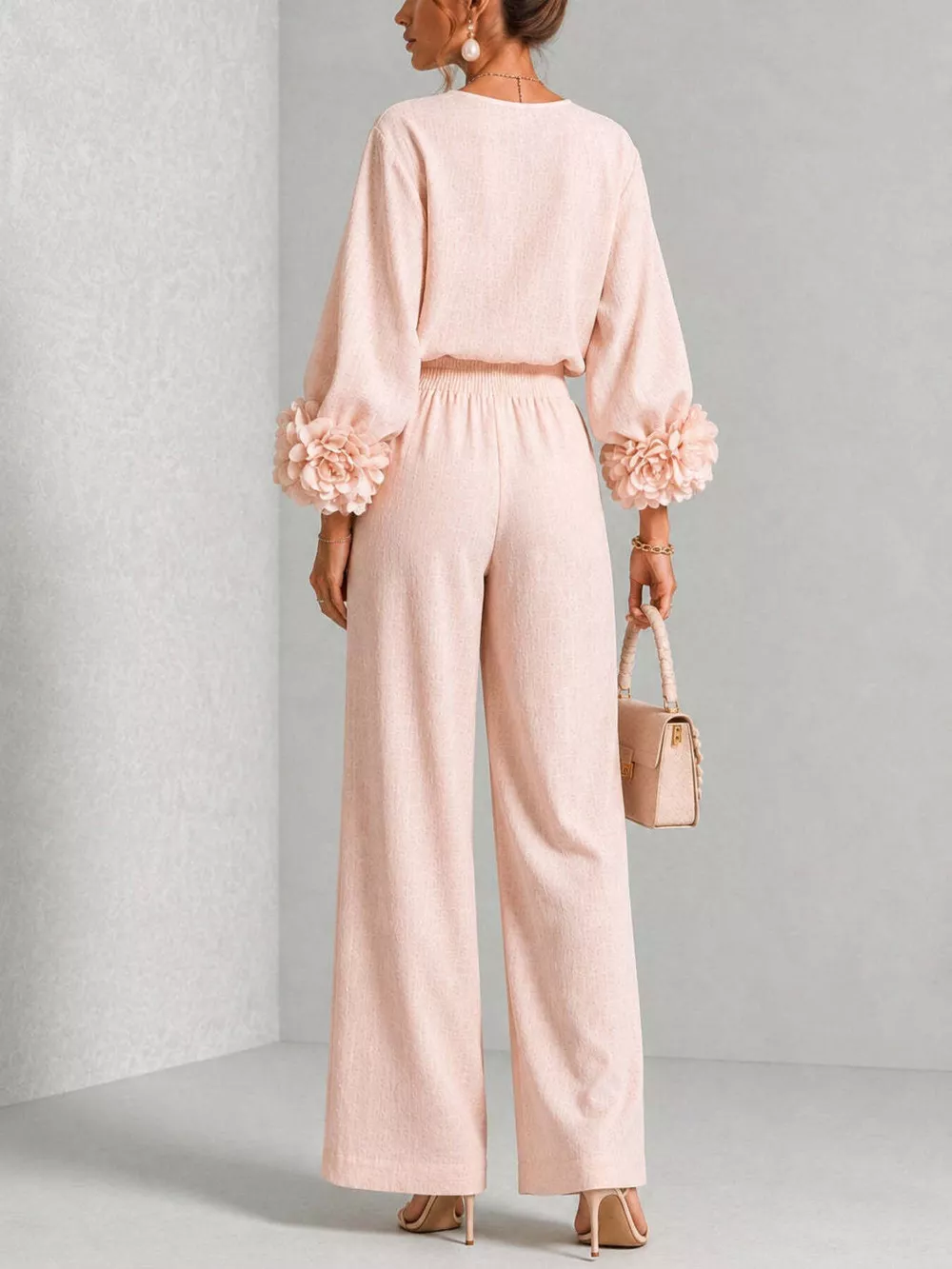 Full Size Floral Cuffs Top and Wide Leg Pants Set Plus Size, image 3