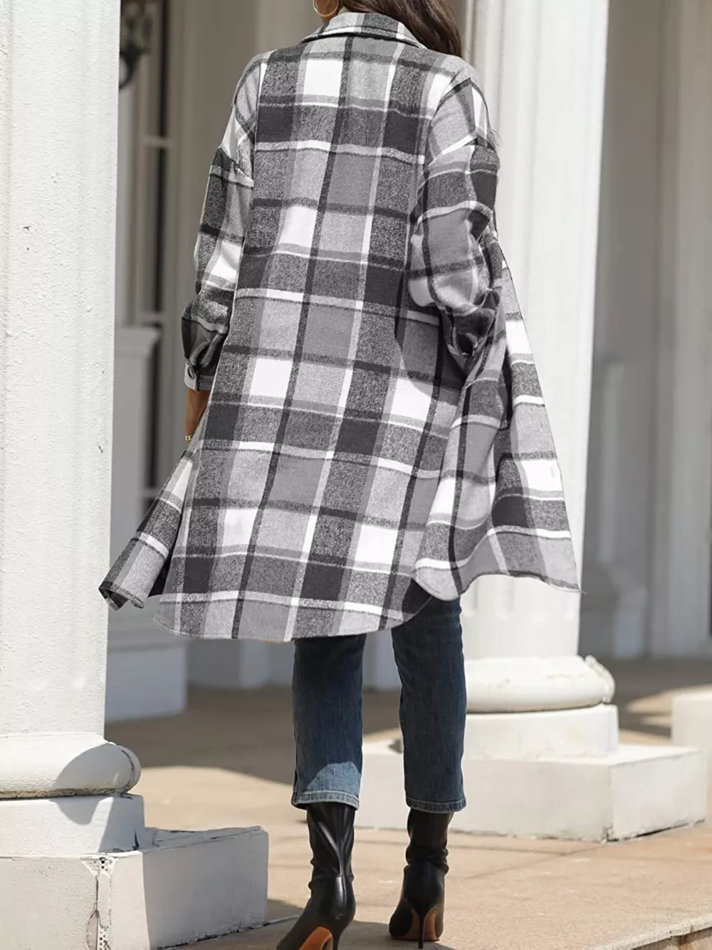 Longline Plaid Button-Up Coat, image 3