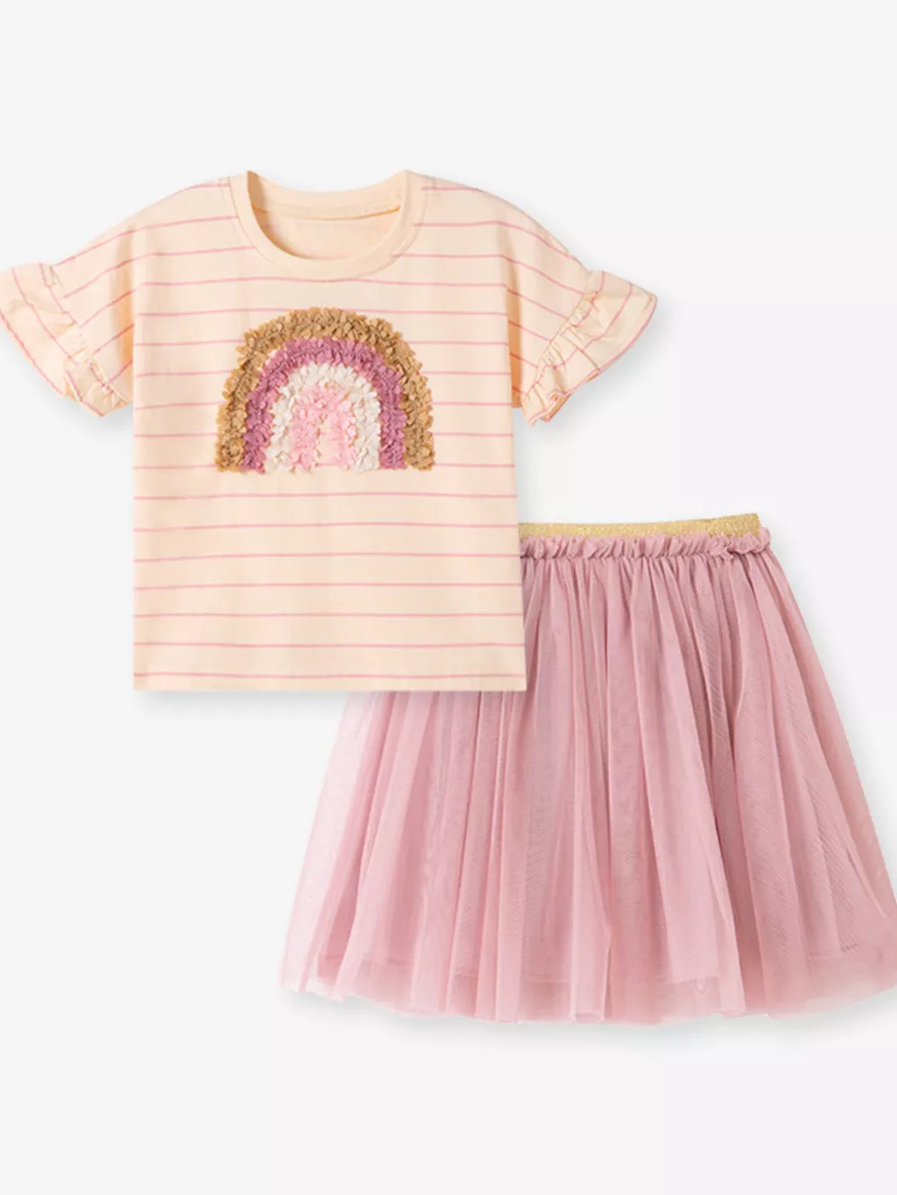 Children's Rainbow Applique T-Shirt and Tulle Skirt Set, image 3