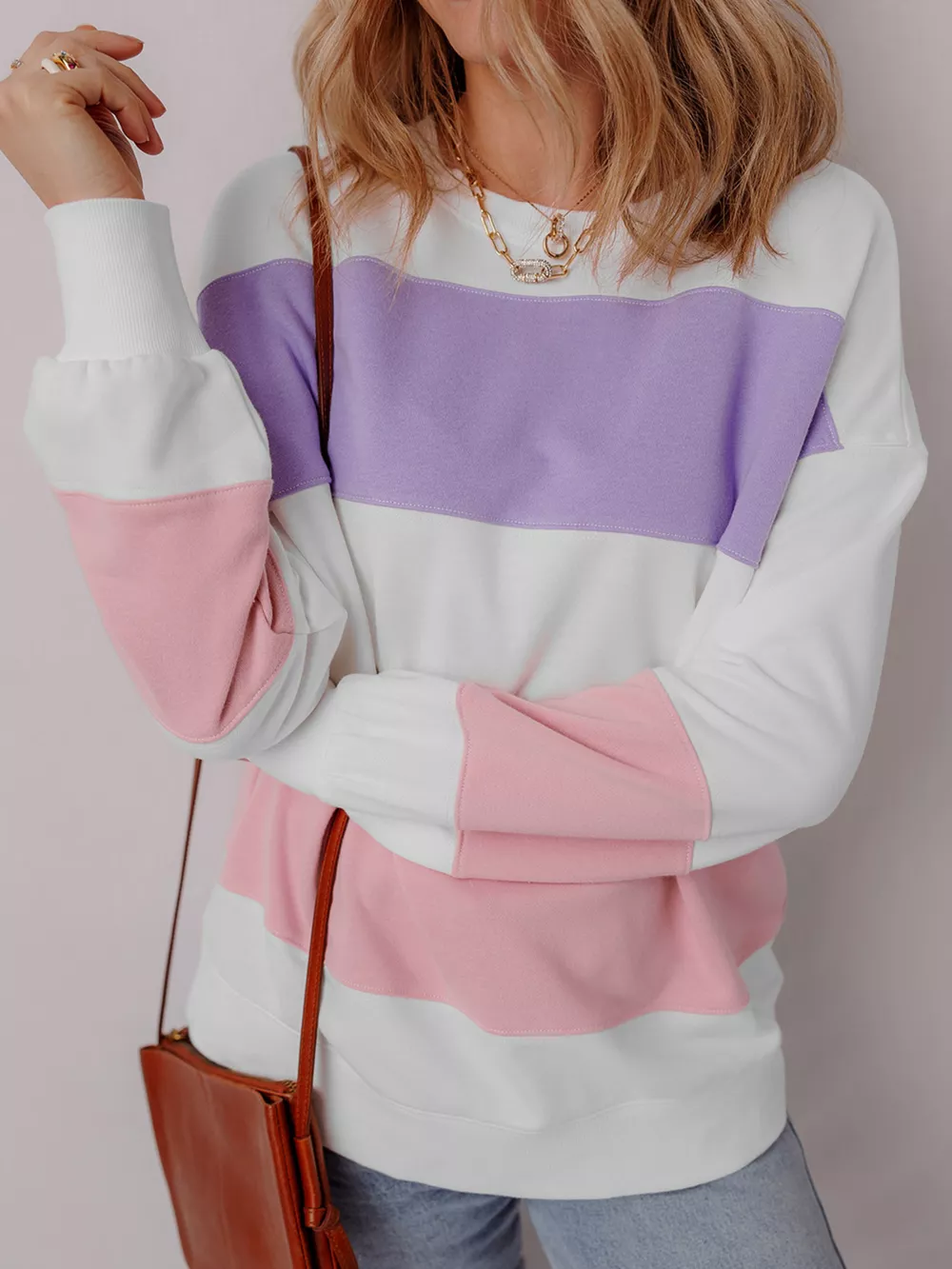 Colorblock Patchwork Drop Shoulder Crewneck Sweatshirt, image 6