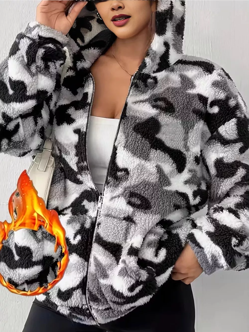 Fuzzy Camo Zip-Up Hoodie, image 10