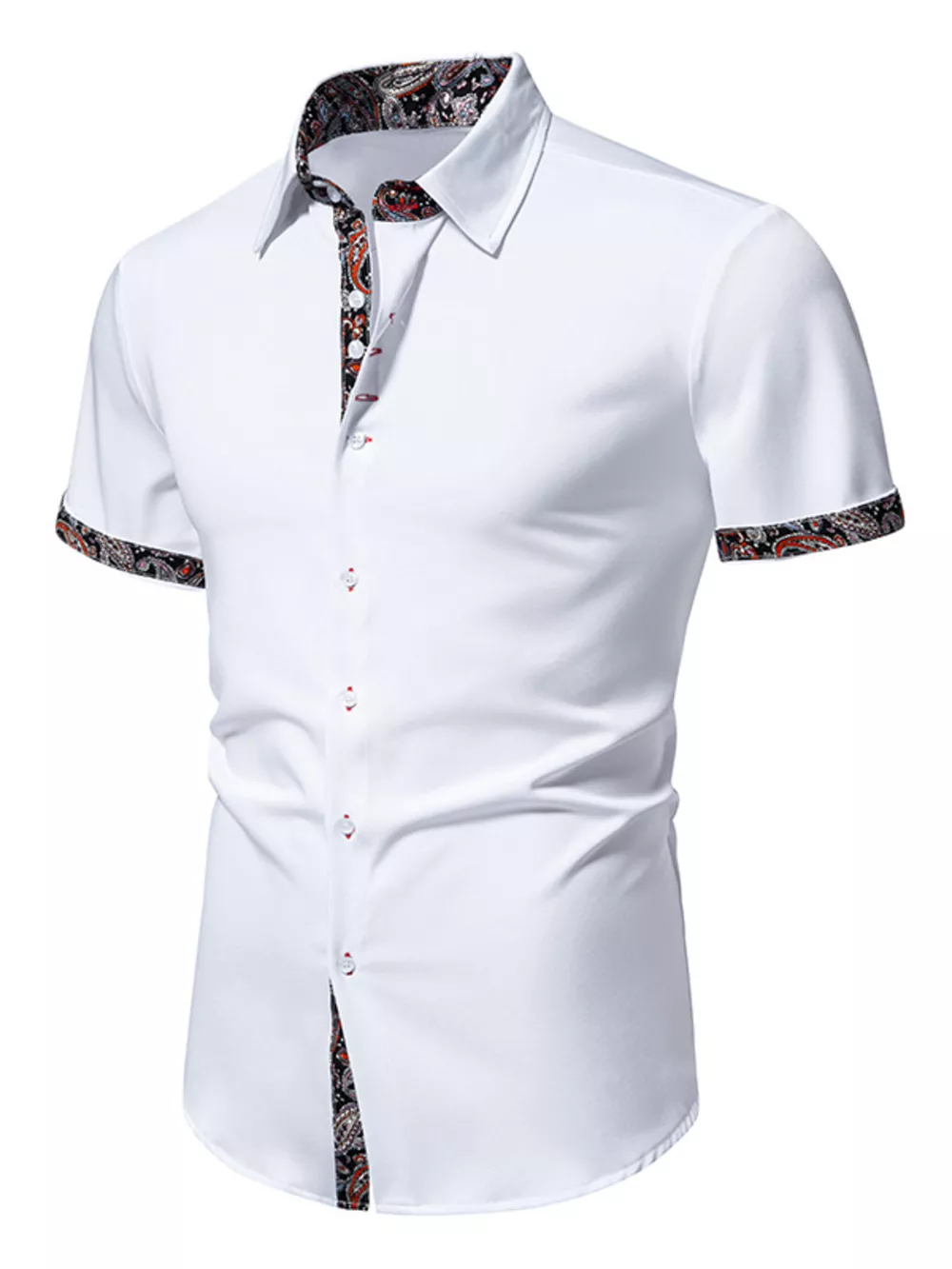 Men's Paisley Trim Short Sleeve Shirt, image 3