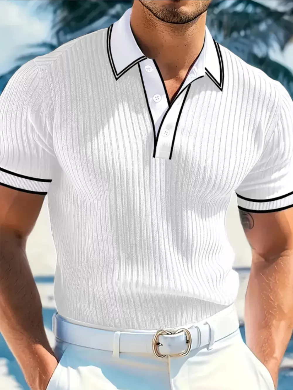 Men‘s Full Size Slim Fit Ribbed Knit Polo Plus Size, image 2