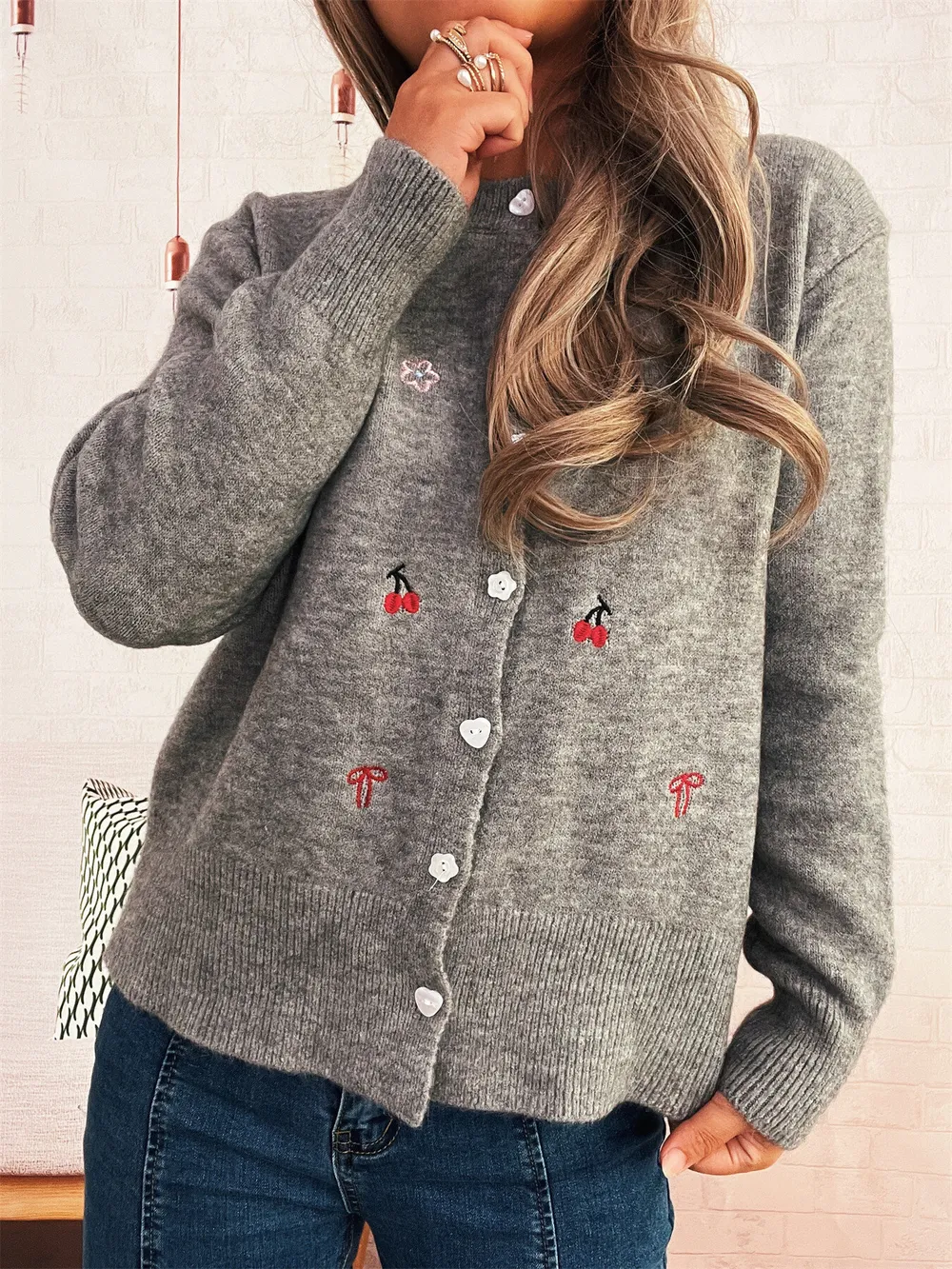 Ribbed Button-Front Knit Cardigan, image 8