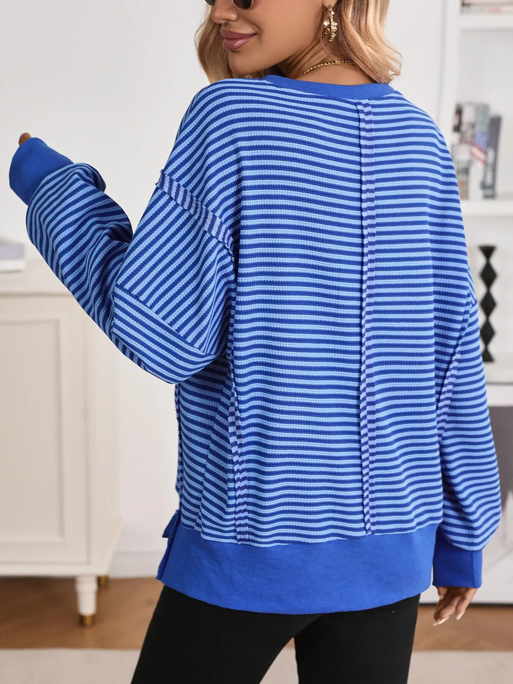 Exposed Seam Striped Contrast Sweatshirt, image 8