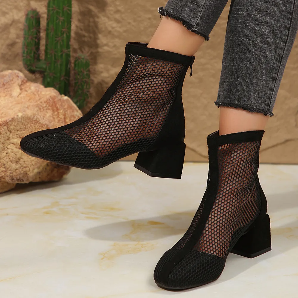 Mesh Block Heel Boots, image 10