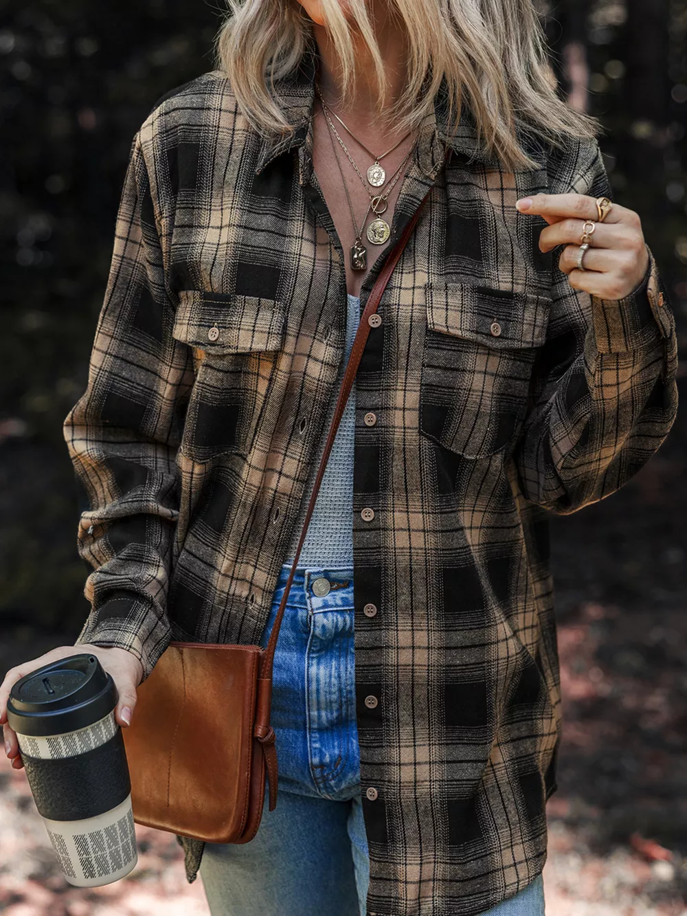 Plaid Double Flap Pocket Brushed Shacket, image 6