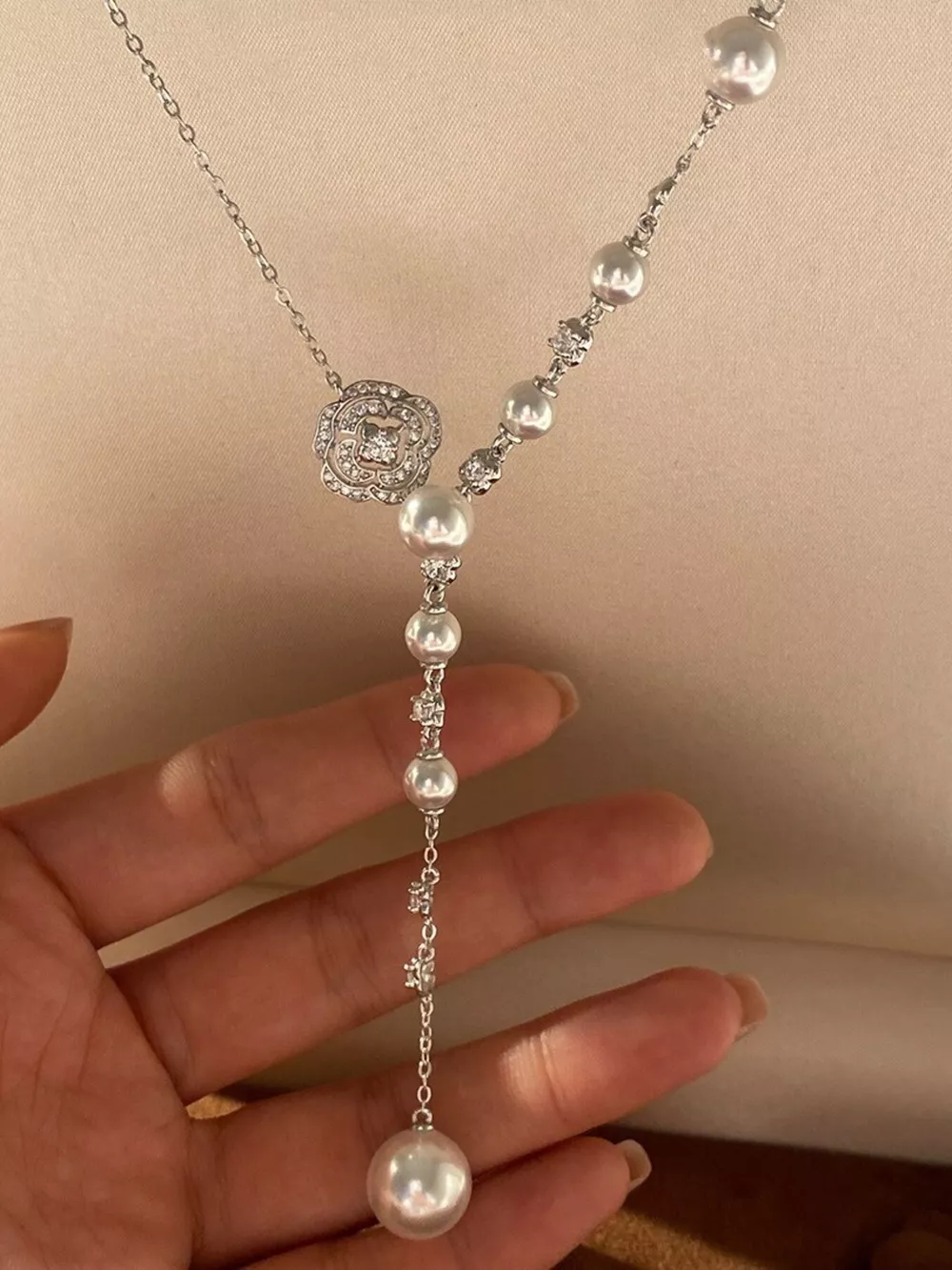 Pearl Flower Y-Necklace, image 3