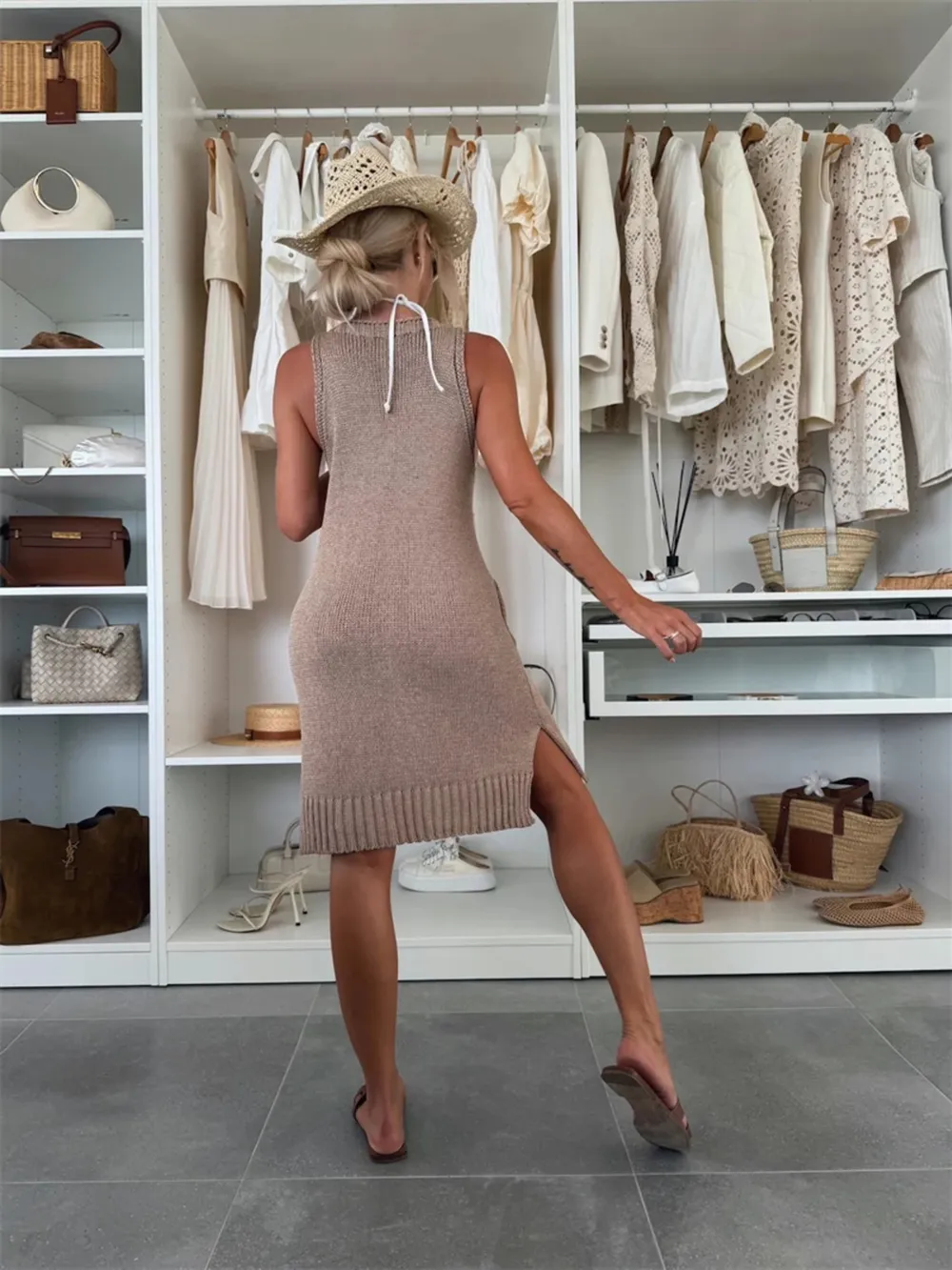 Ribbed Hem V-Neck Sweater Dress, image 10