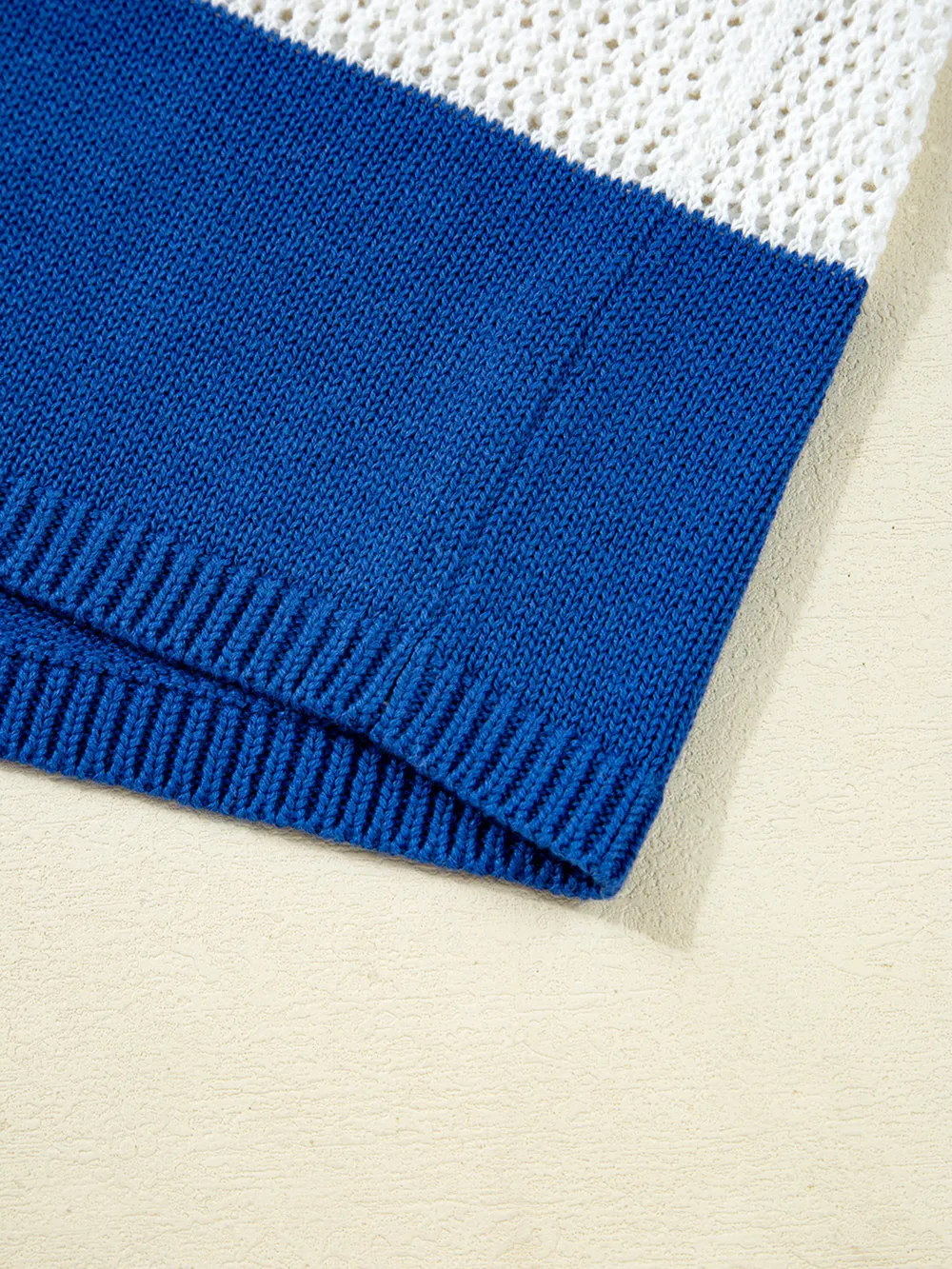 Stripe Colorblock Polo Collar Crochet Knitted Cover Up, image 9