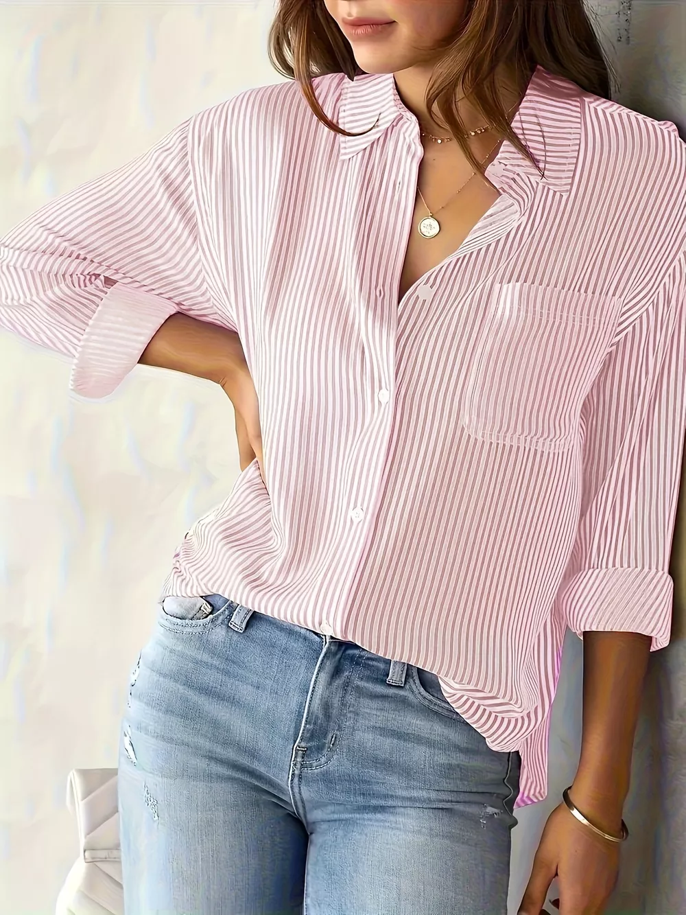 Striped Button-Down Relaxed Fit Shirt, image 8