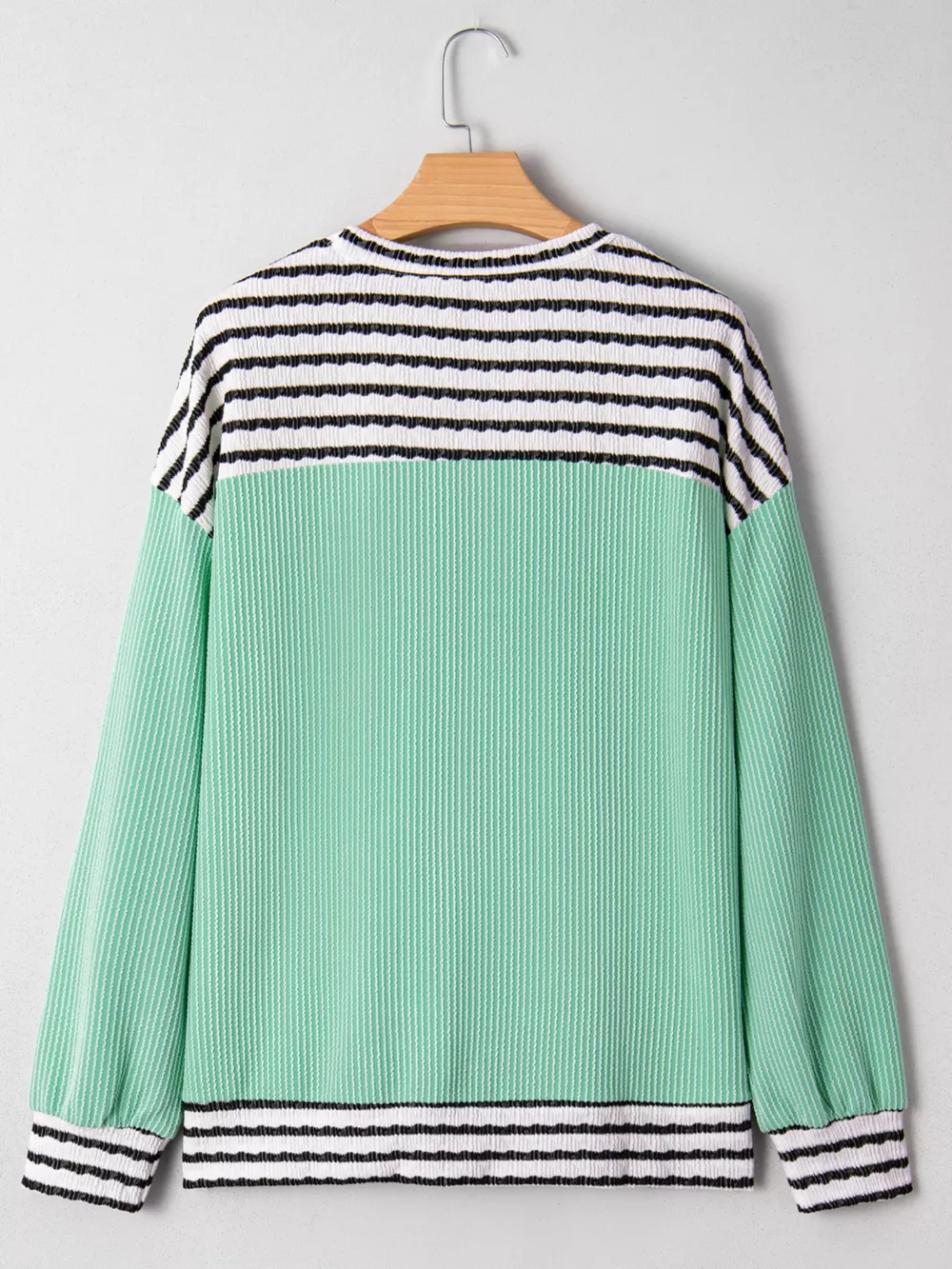 Twisted Ribbed Contrast Round Neck Striped Patchwork Long Sleeve Top, image 3
