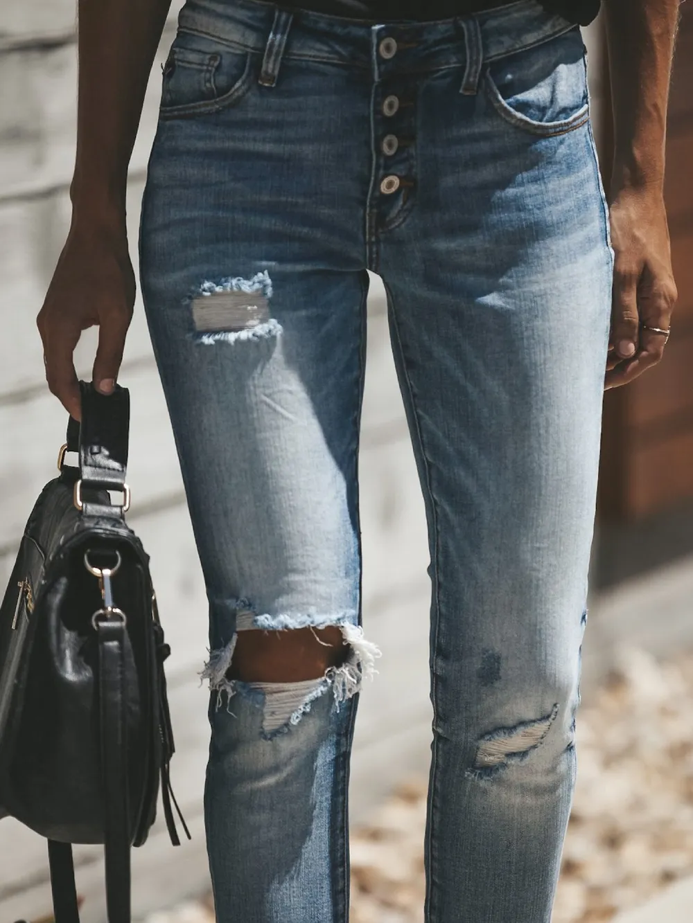 Distressed Button-Fly Skinny Jeans, image 5