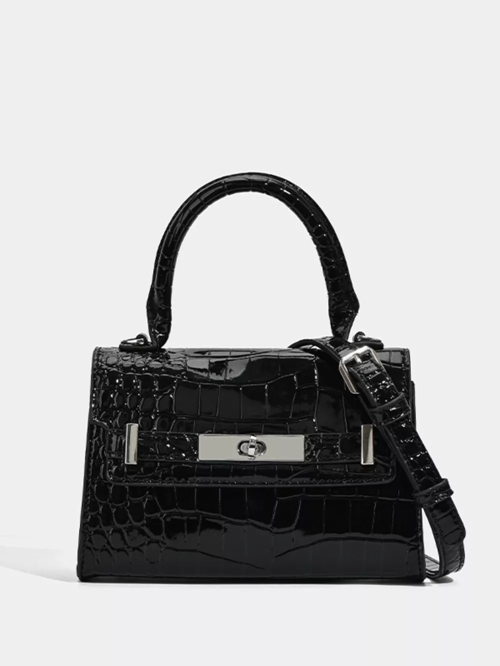 Croc-Embossed Top Handle Handbag