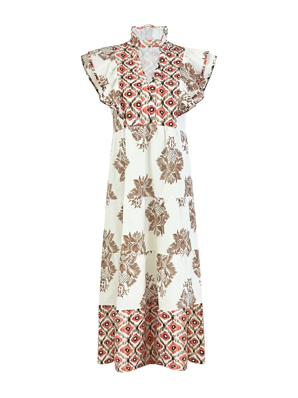 Printed Notched Ruffled Cap Sleeve Dress, image 5