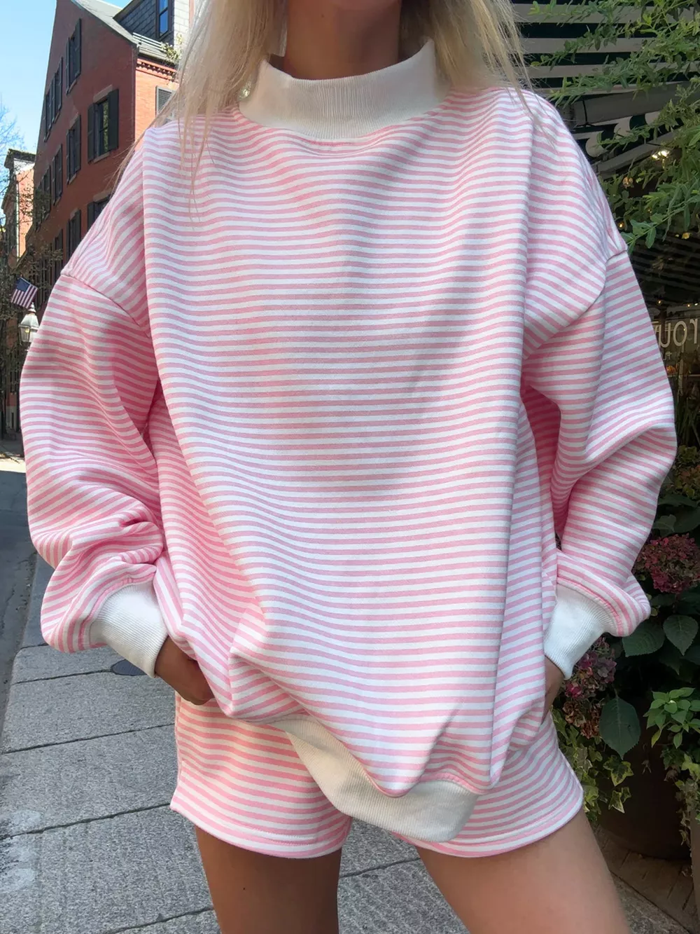 Striped Mock Neck Sweatshirt and Shorts Set, image 3
