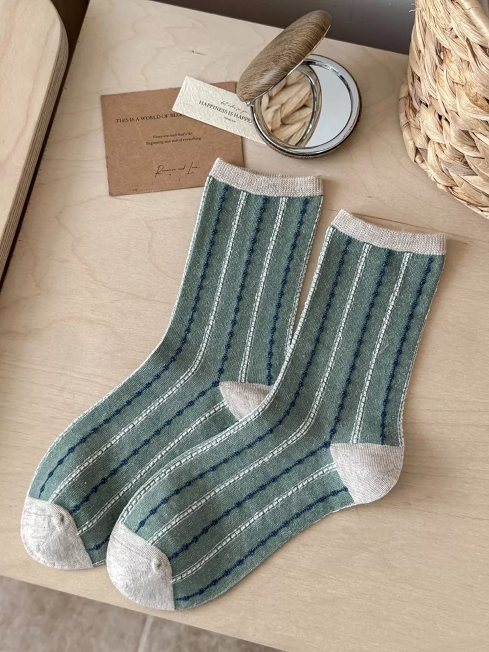 Vintage Striped Mid-Calf Cotton Socks, image 3