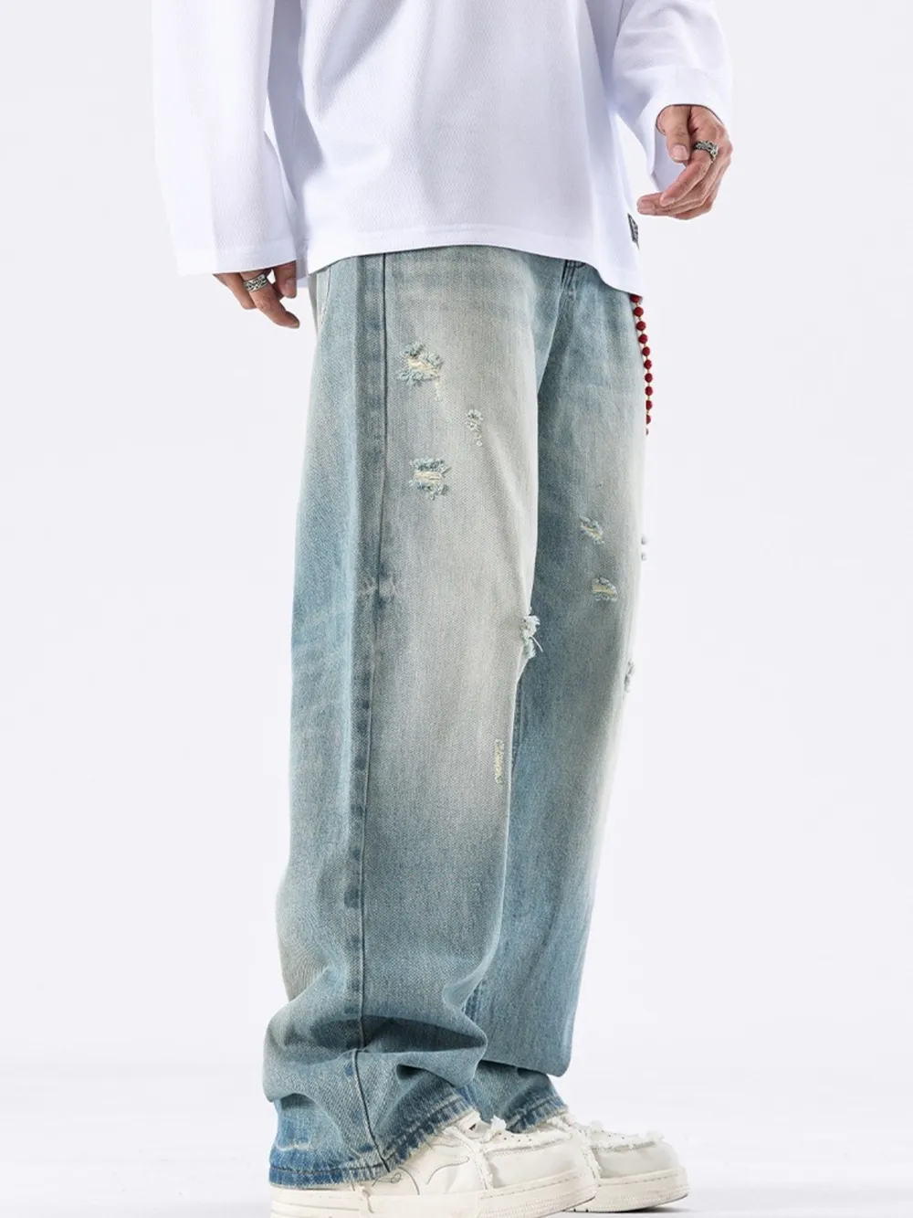 Men's Distressed Wide Leg Jeans, image 3