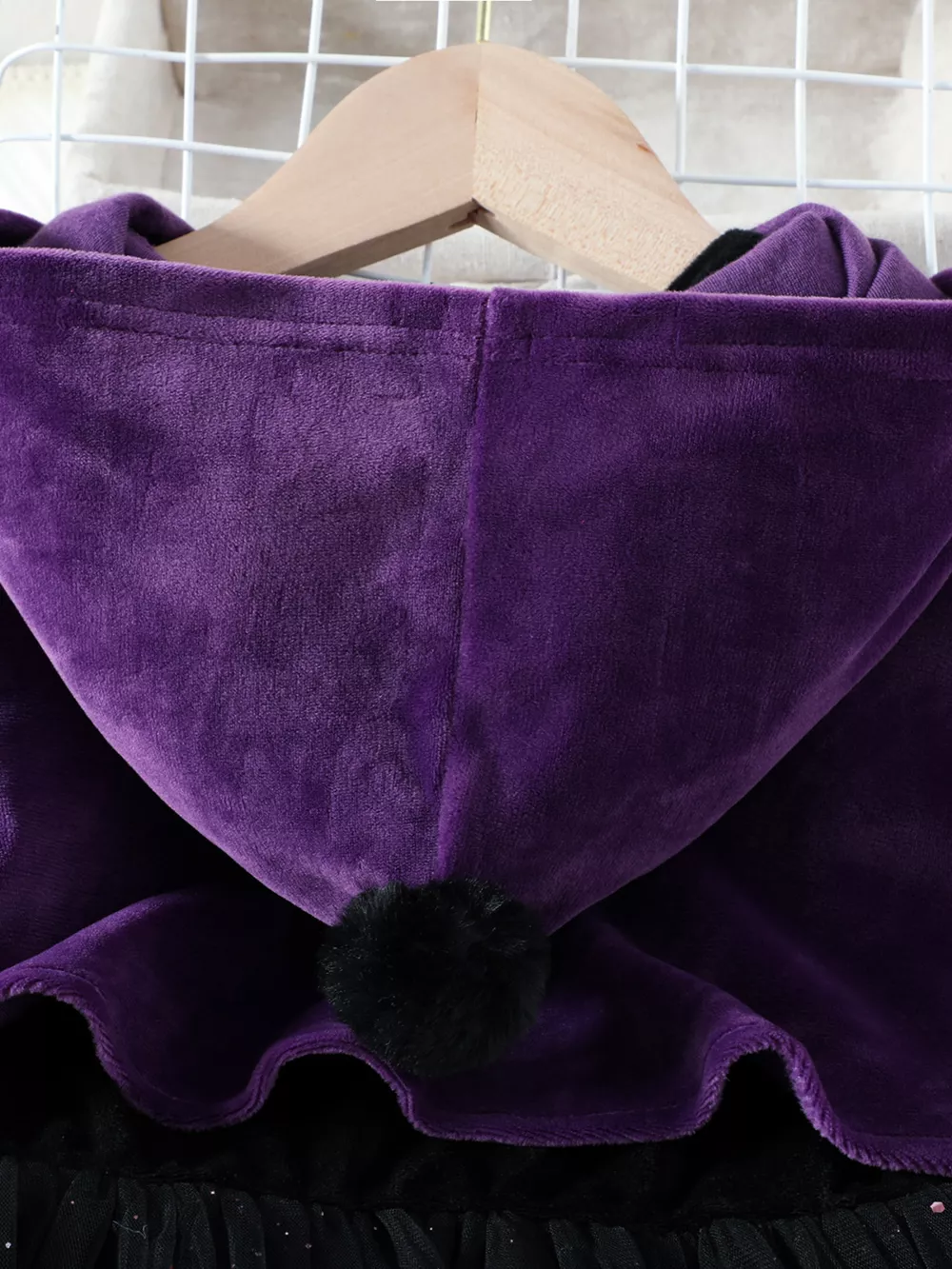 Children's Velvet Hooded Cape and Tulle Dress Halloween Witch Costume Set, image 5