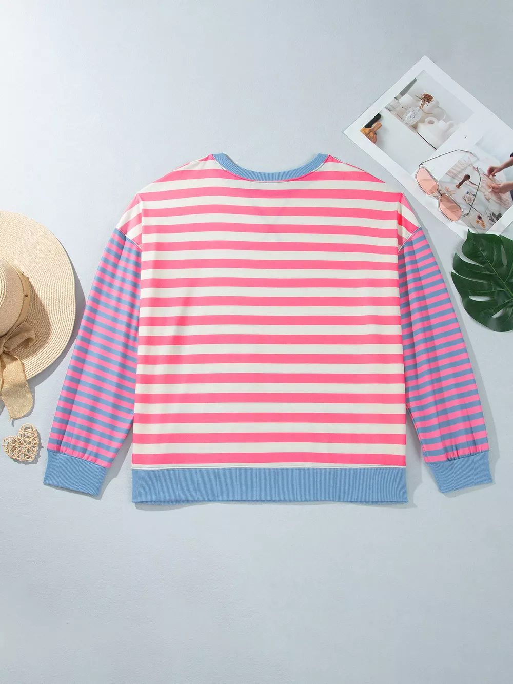Plus Size Color Block Striped Crewneck Long Sleeve Shift Tunic Sweatshirt, image 5