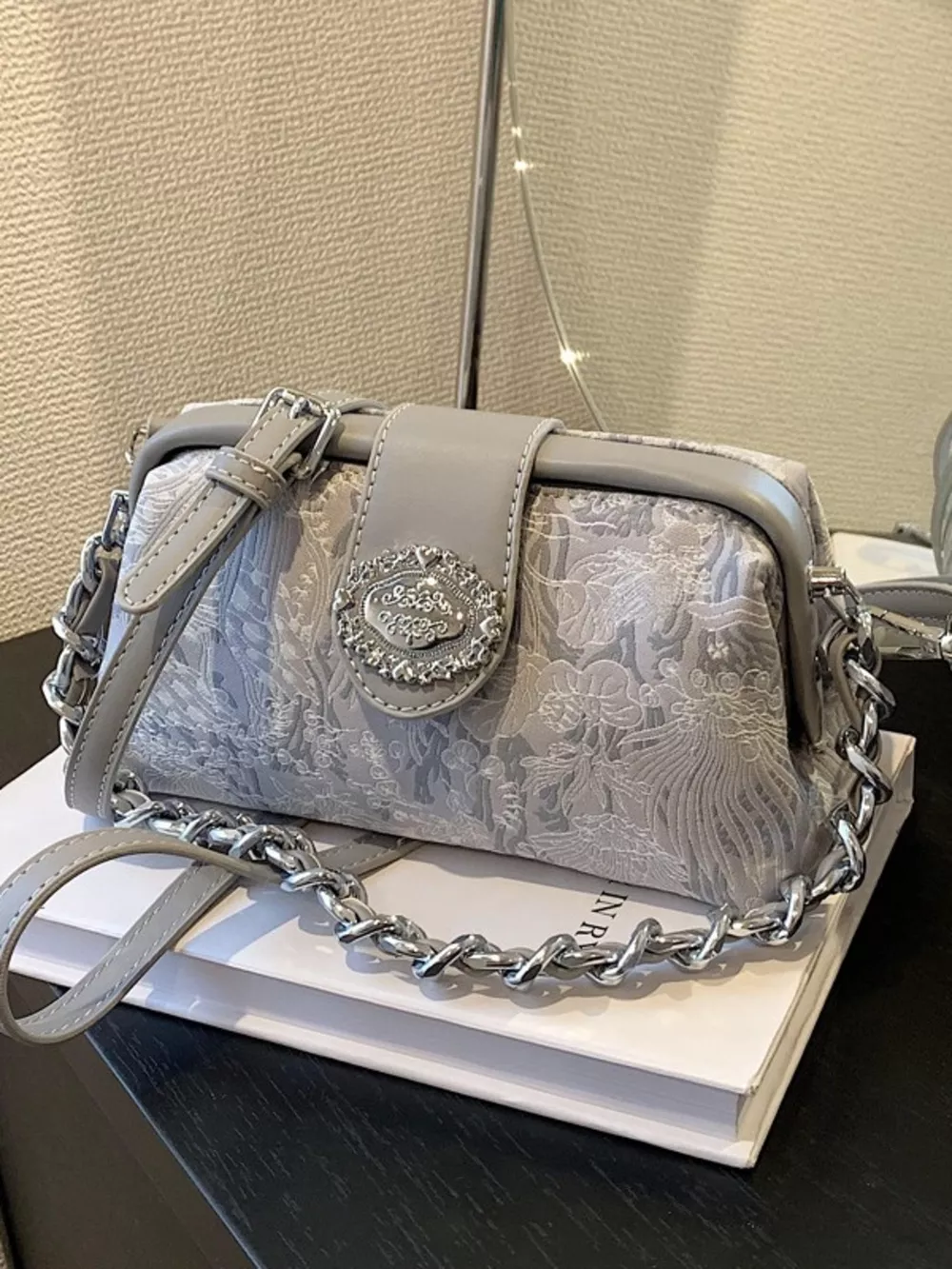 Embroidered Chain Crossbody Bag, image 3