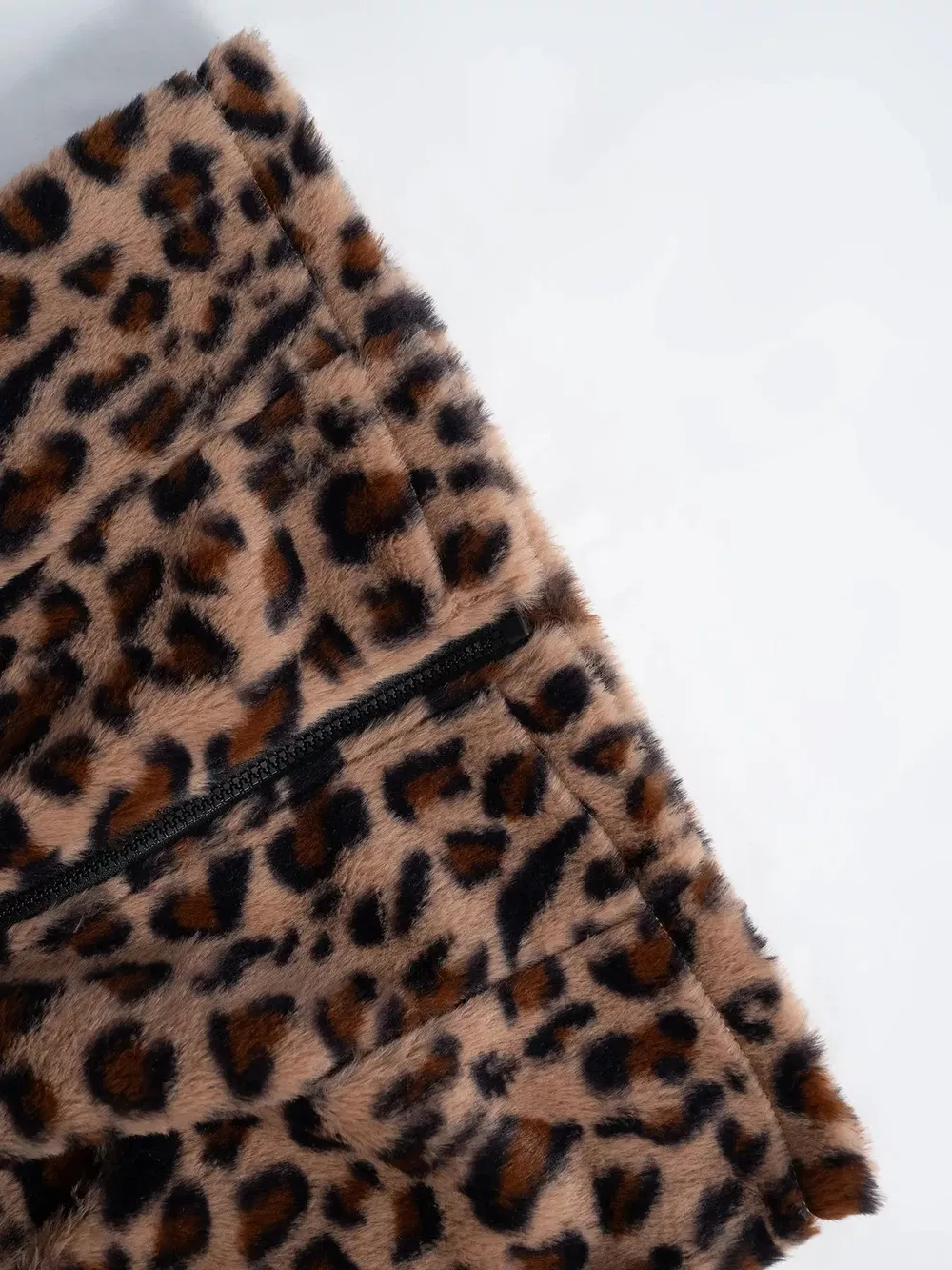 Leopard Zip Up Faux Fur Cropped Vest Coat, image 8