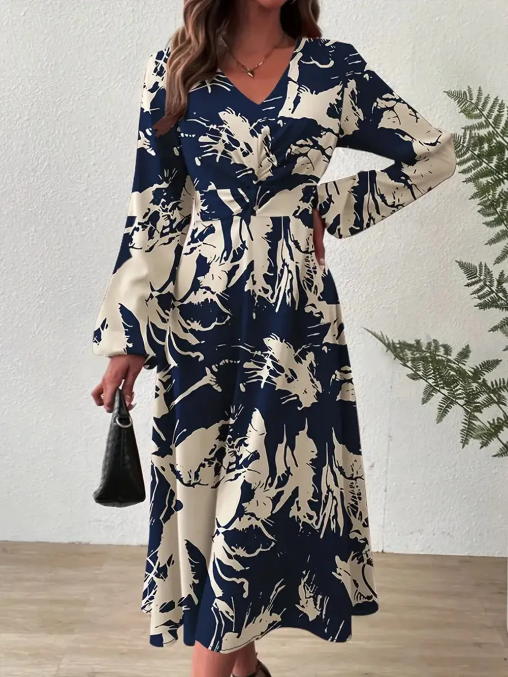 Long Sleeve Printed Midi Dress, image 2