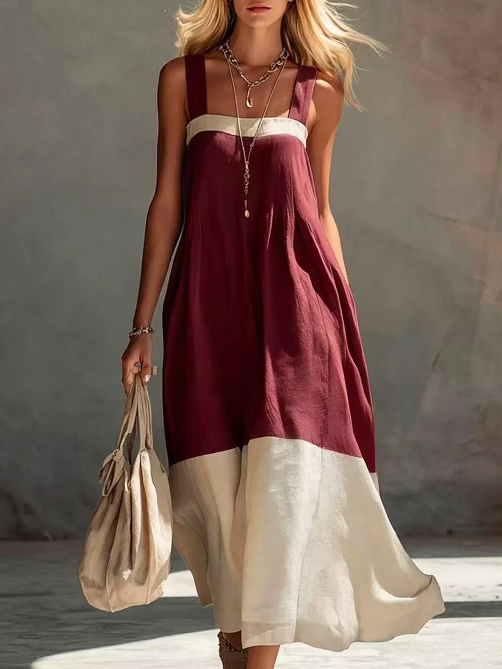 Color-Block Sleeveless Linen-Blend Midi Dress, image 9