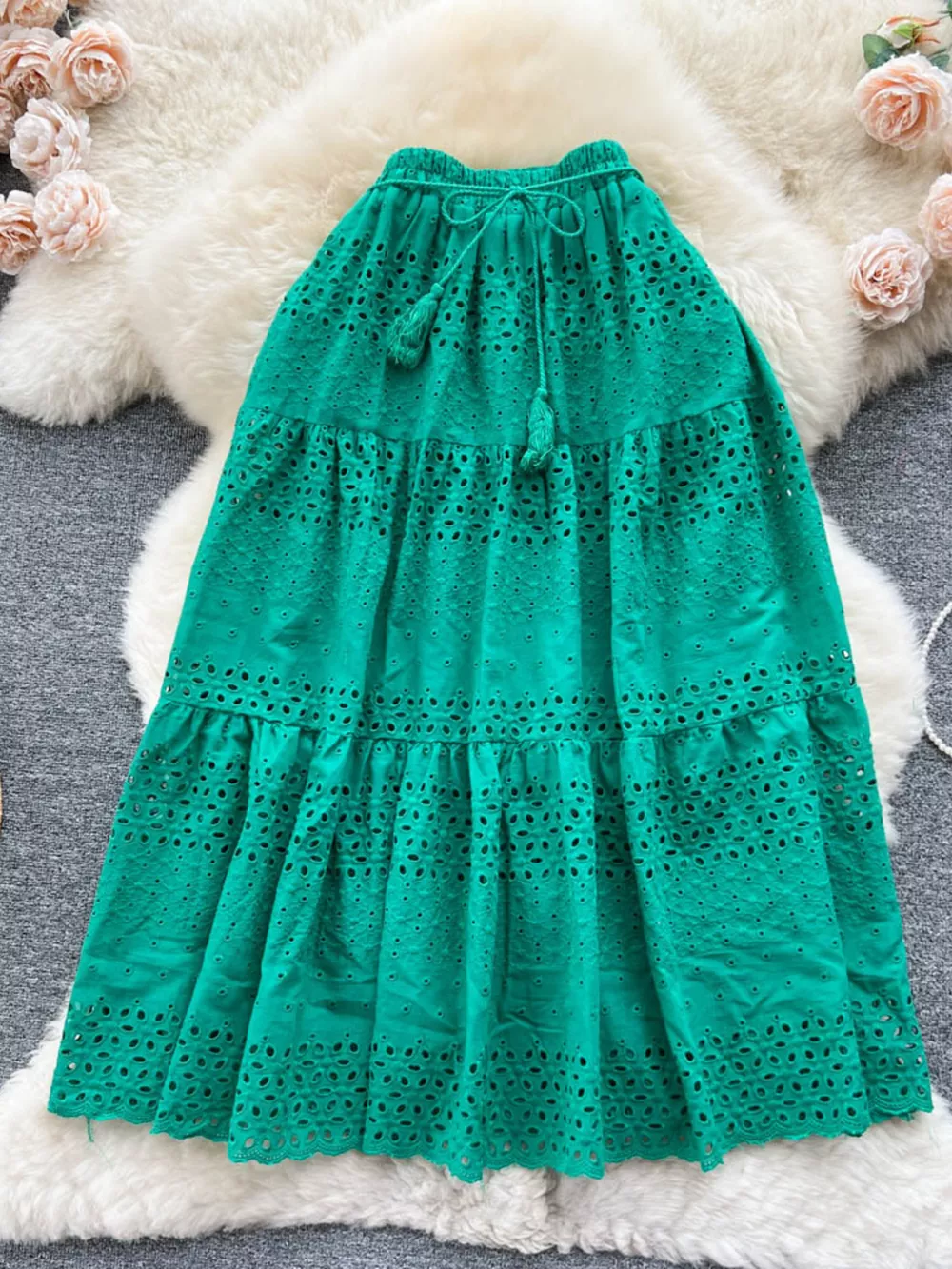 Eyelet Tiered Maxi Skirt, image 3