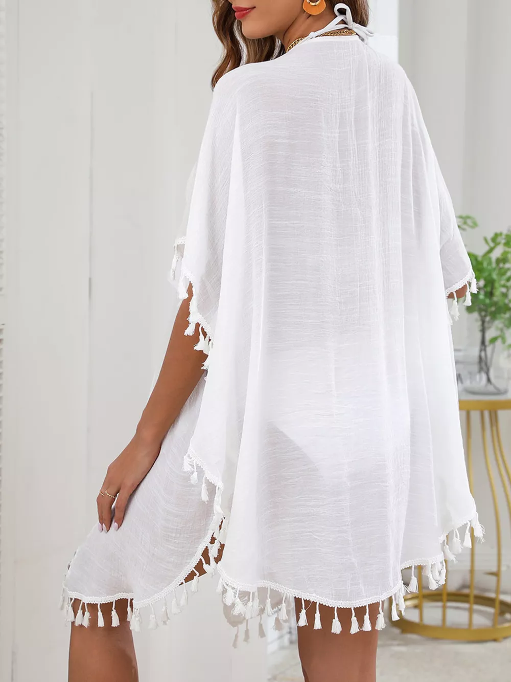 Tassel Trim Tie Front Cover-Up, image 6