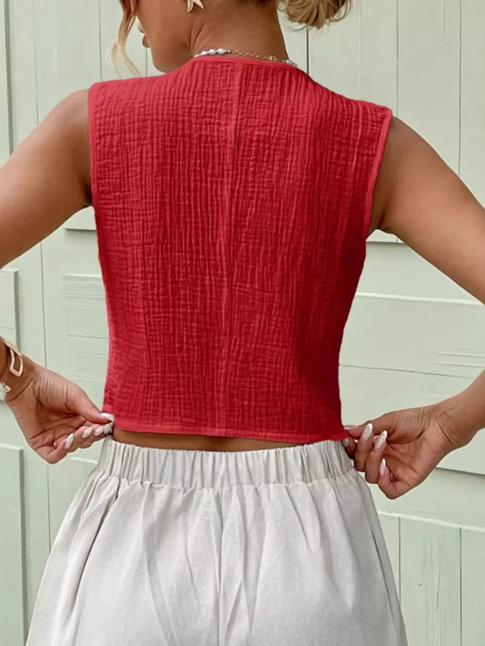 Textured Button-Front Vest, image 14