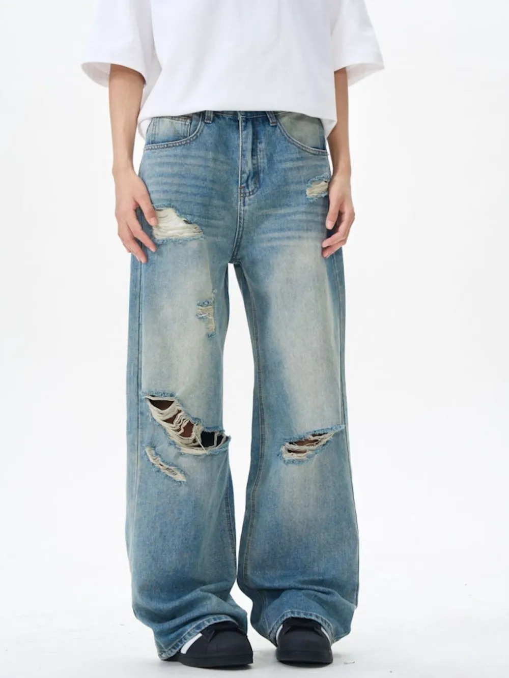 Men's Distressed Wide Leg Jeans