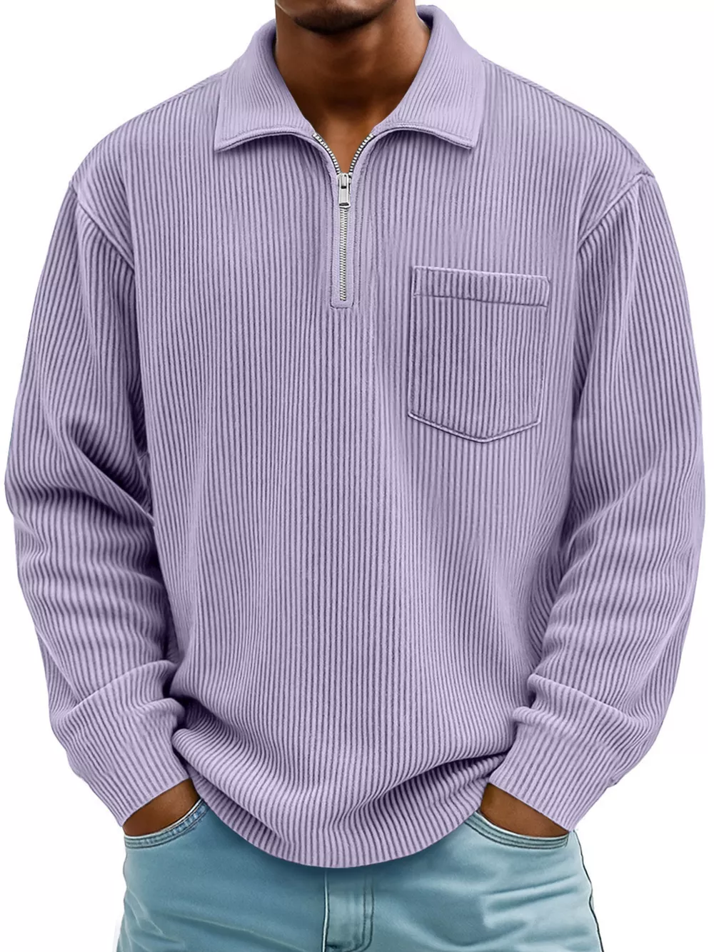 Men's Full Size Corduroy Half Zip Casual Top Plus Size, image 7