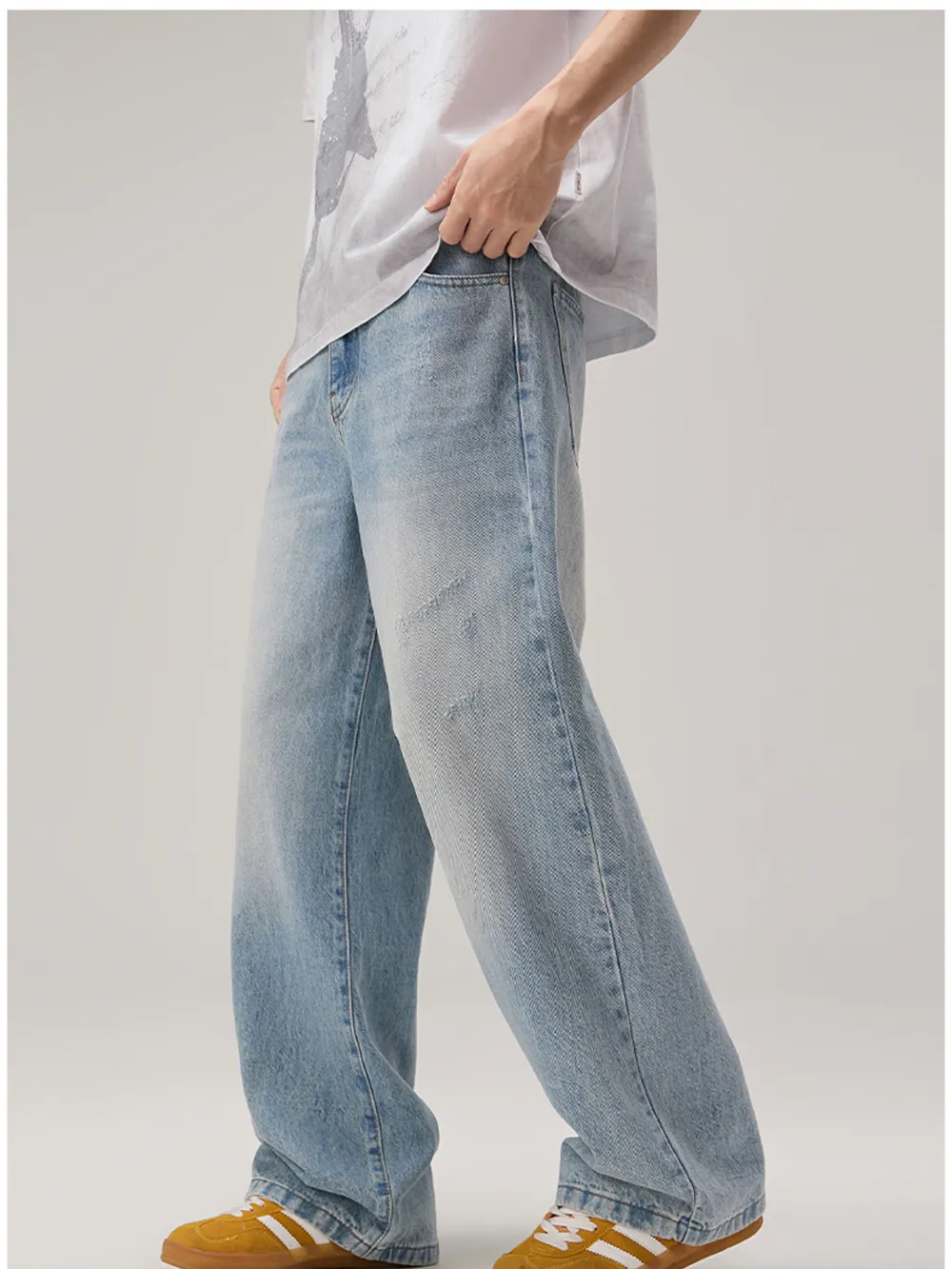 Men's Wide Leg Wash Jeans, image 5