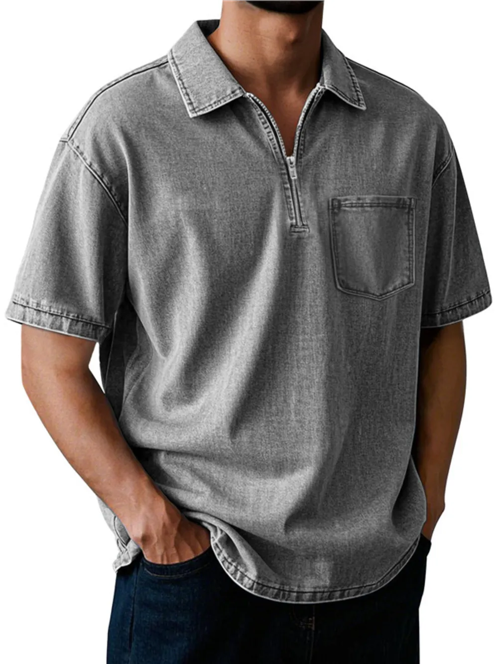 Men's Full Size Quarter Zip Short Sleeve Polo Plus Size, image 7