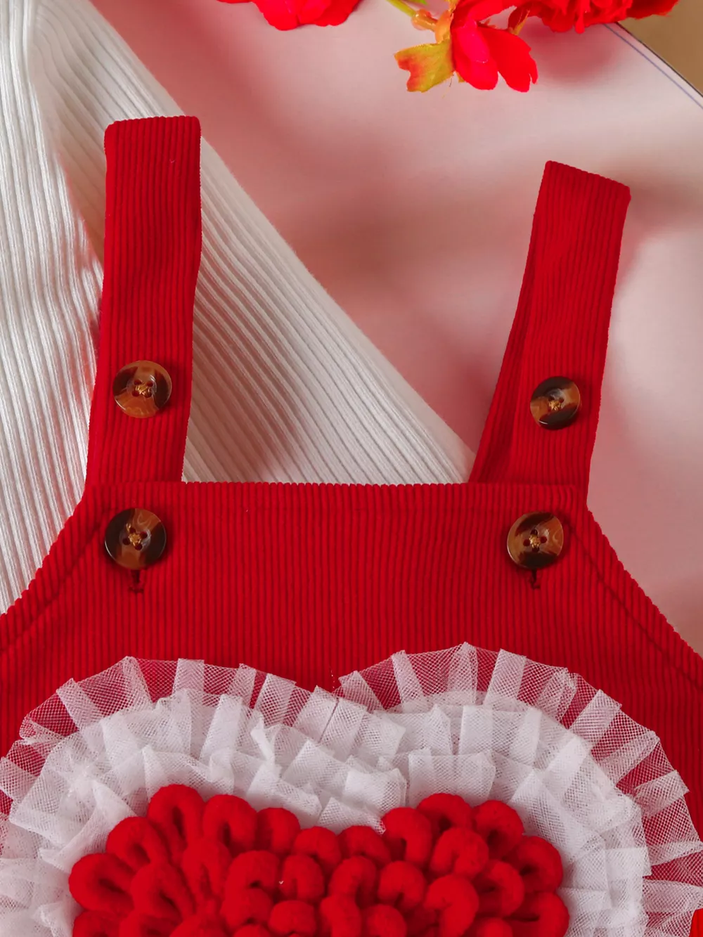Children's Heart Decor Corduroy Overall Dress & Ribbed Top Set, image 7