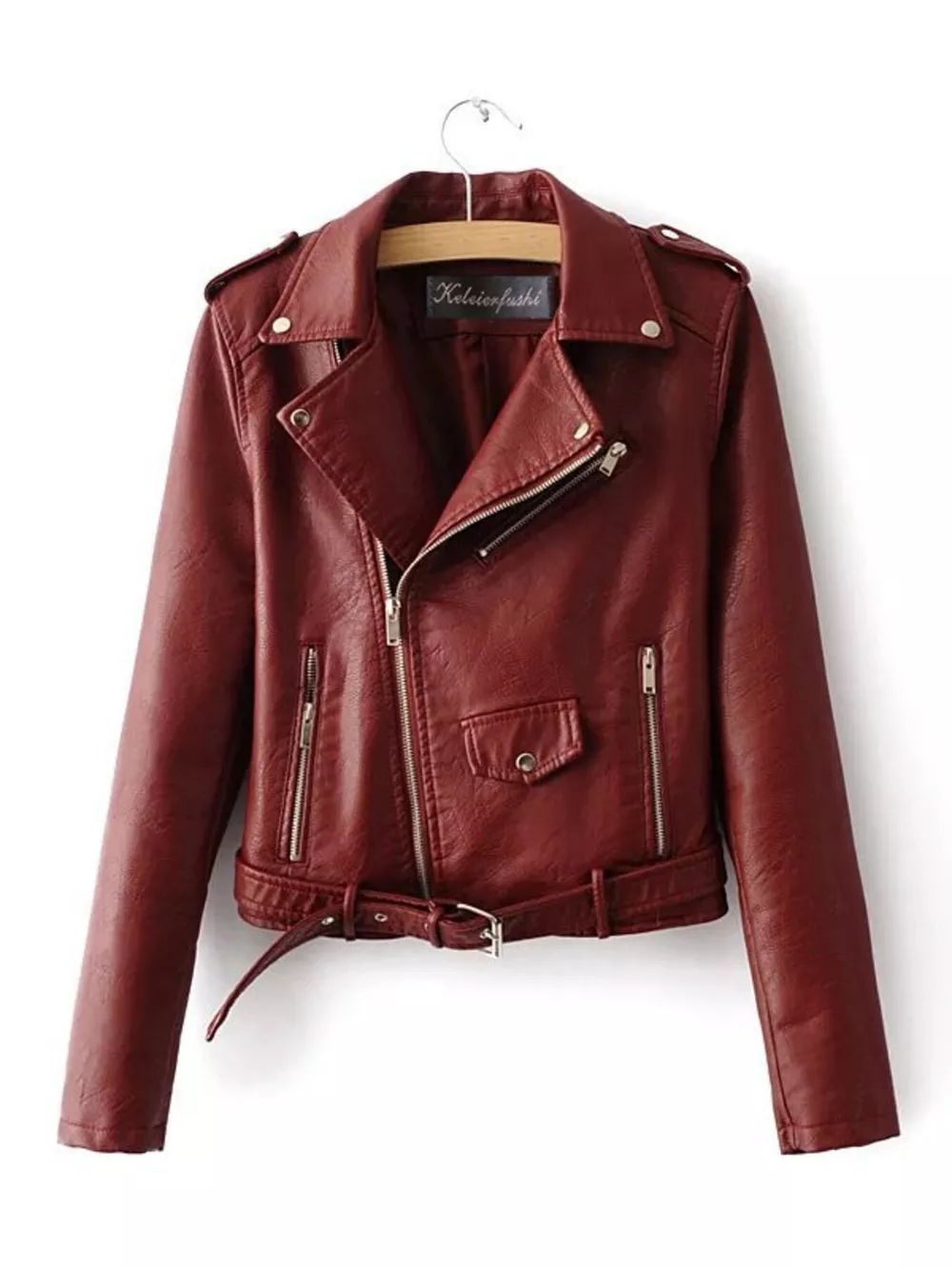 Full Size Zip Up Leather Motorcycle Biker Jacket Plus Size, image 5