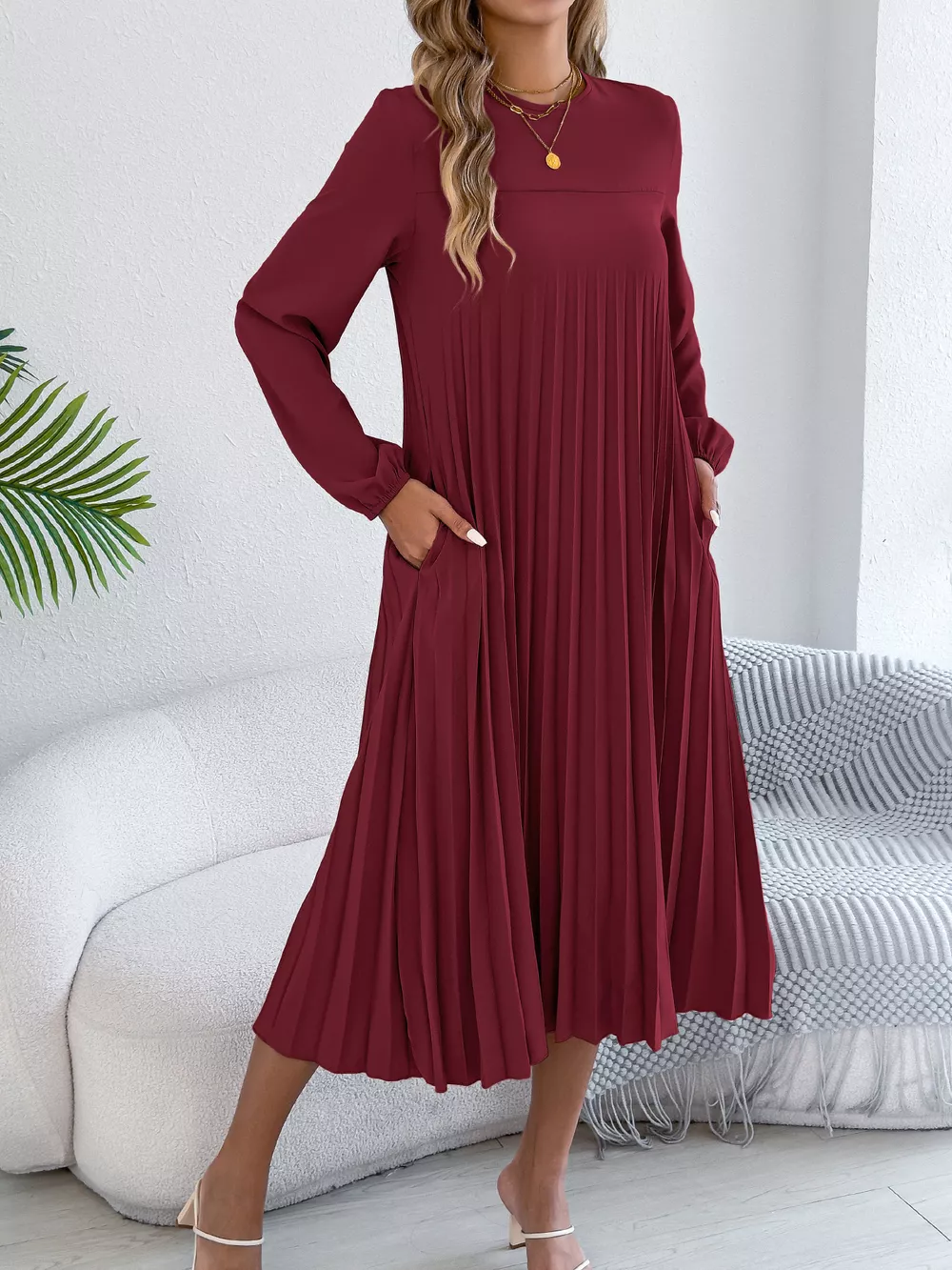 Pleated A-Line Midi Dress, image 7