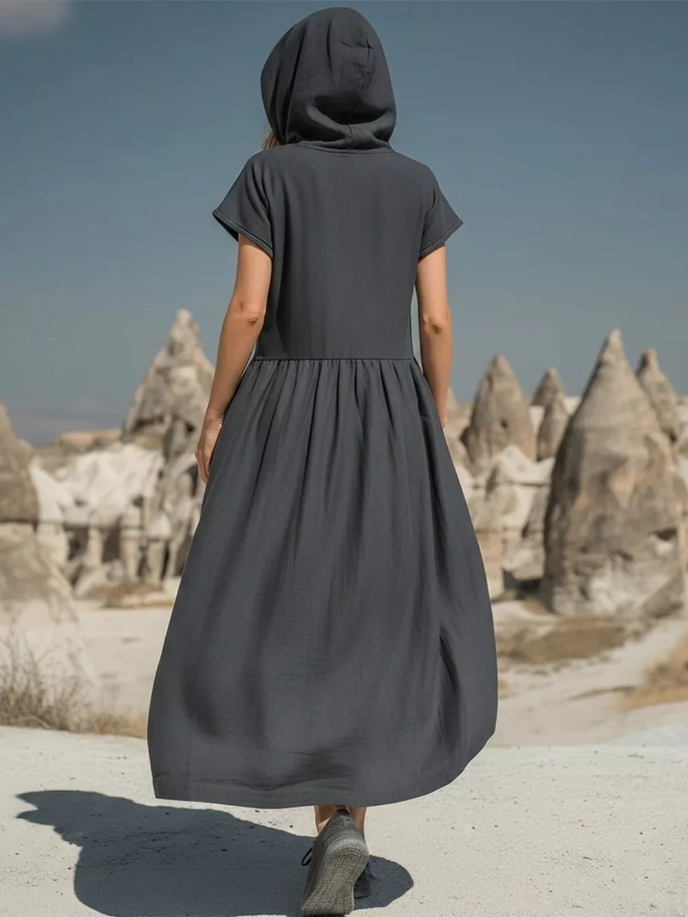 Full Size Hooded Midi Dress with Zipper and Pockets Plus Size, image 5