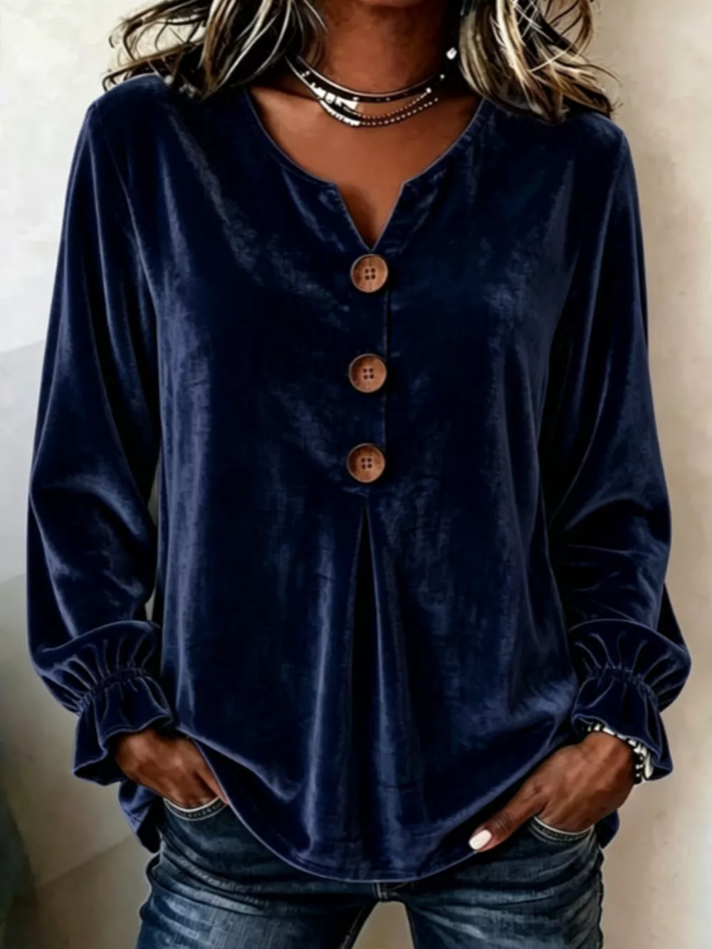 Velvet Flounce Sleeve Blouse, image 7