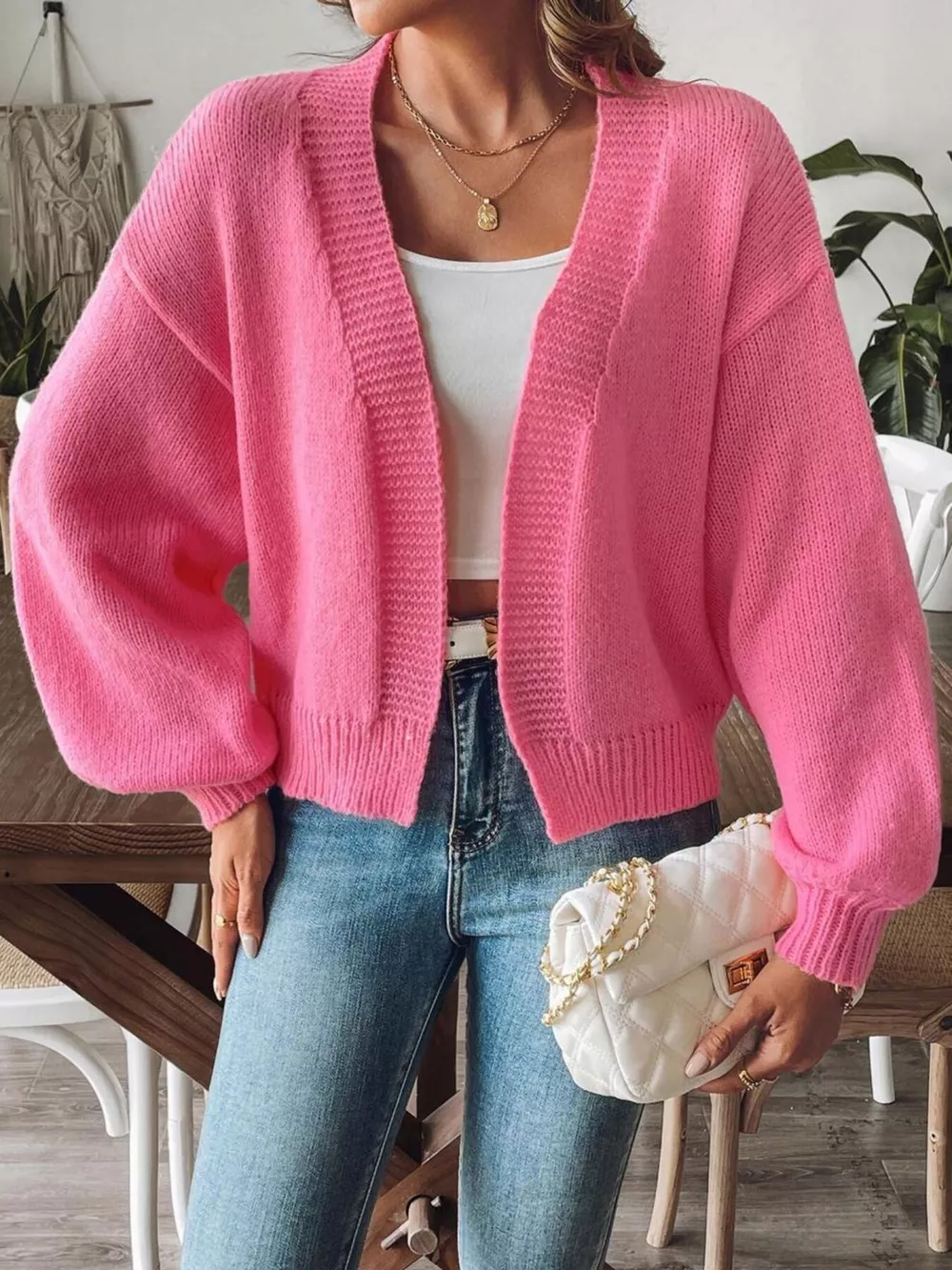 Open Front Dropped Shoulder Cardigan, image 8