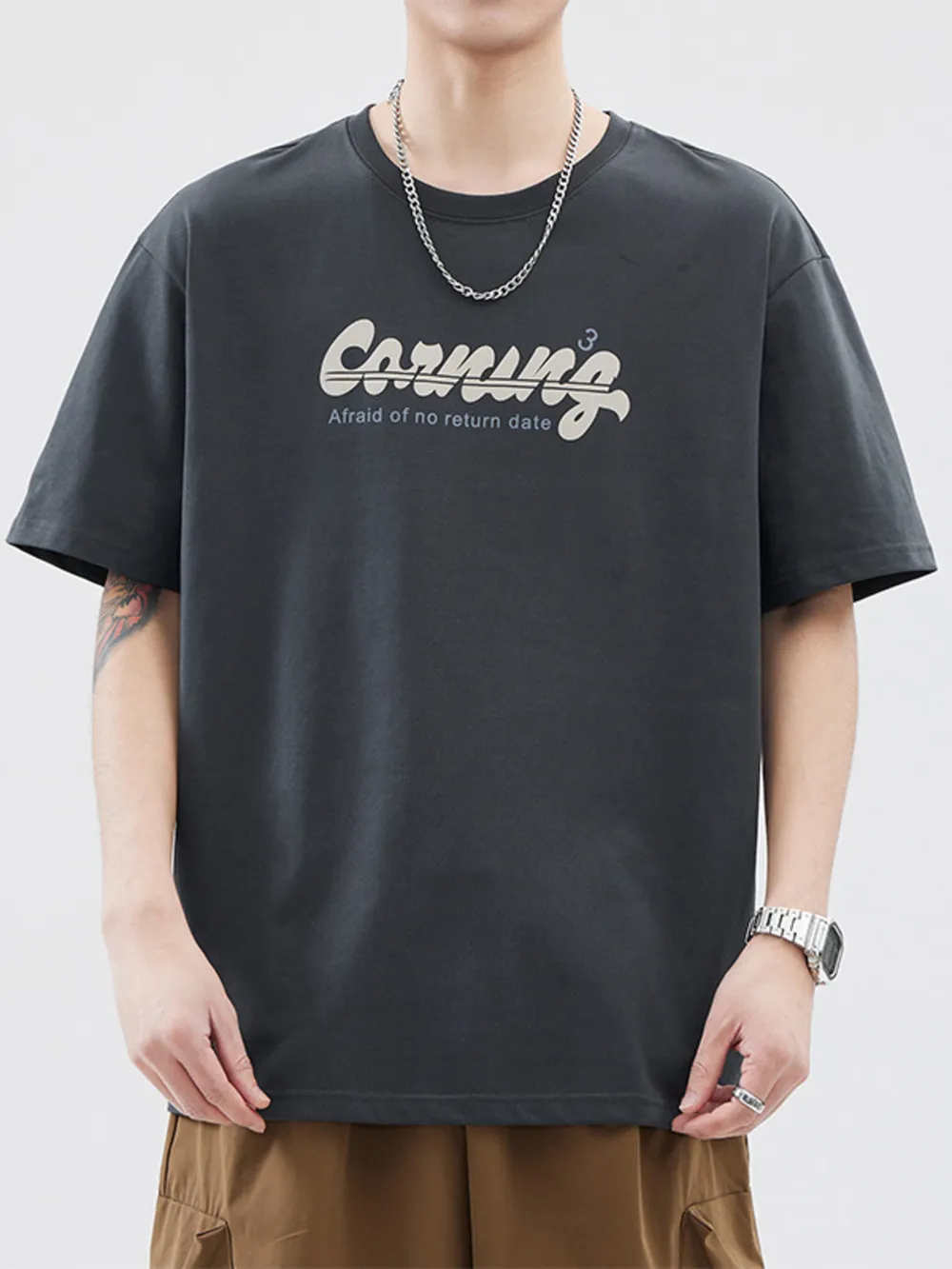 Men's Plus Size Letter Round Neck Half Sleeve T-Shirt, image 4
