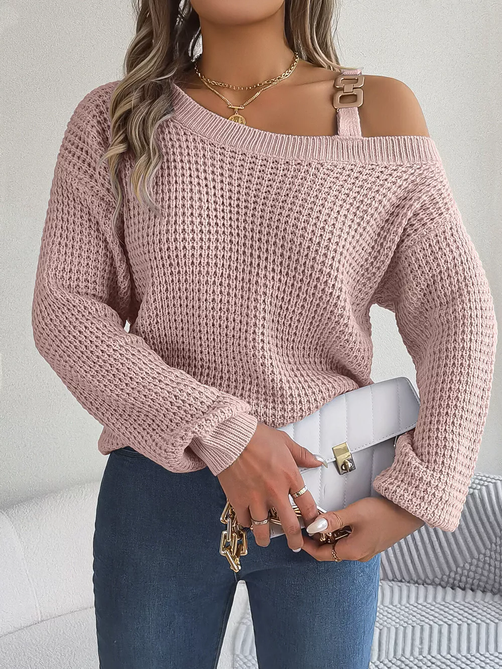 Asymmetrical Neck Long Sleeve Sweater, image 7