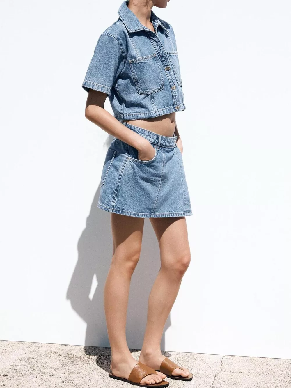 Button Up Short Sleeve Top and Skort Denim Set, image 8