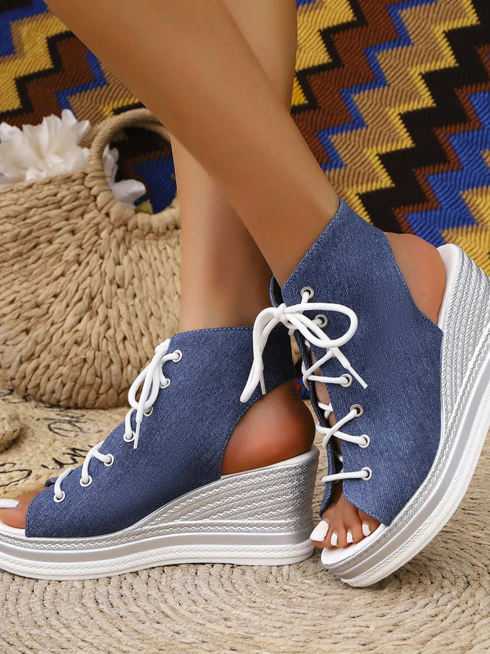 Lace Up Open Toe Wedge Sandals, image 12