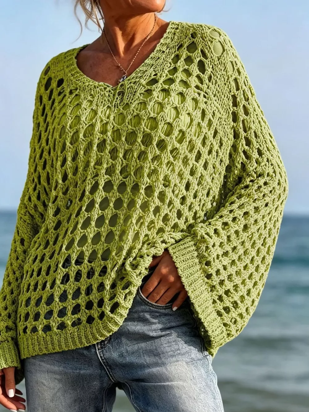 Lightweight Openwork Crochet Knit Cover Up, image 2