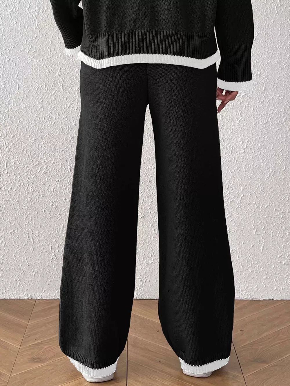 Floral Applique High-Waisted Wide-Leg Sweater Pants, image 9