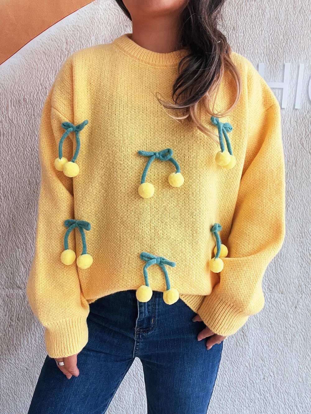 Cherry Round Neck Long Sleeve Sweater, image 25